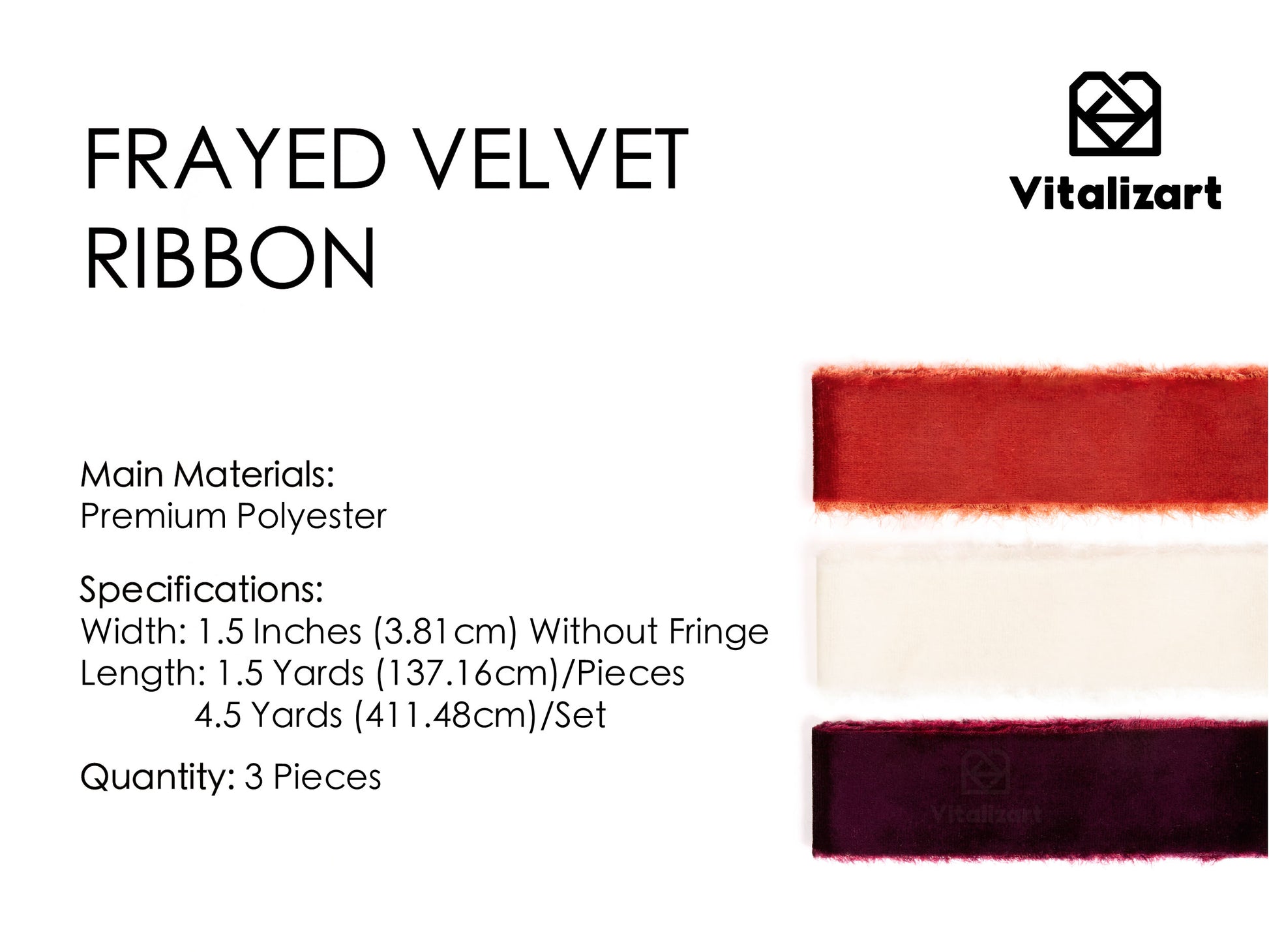 Frayed Edges Glossy Velvet Ribbon For Christmas 1.5"x 4.5YD (Red & White) - Vitalizart
