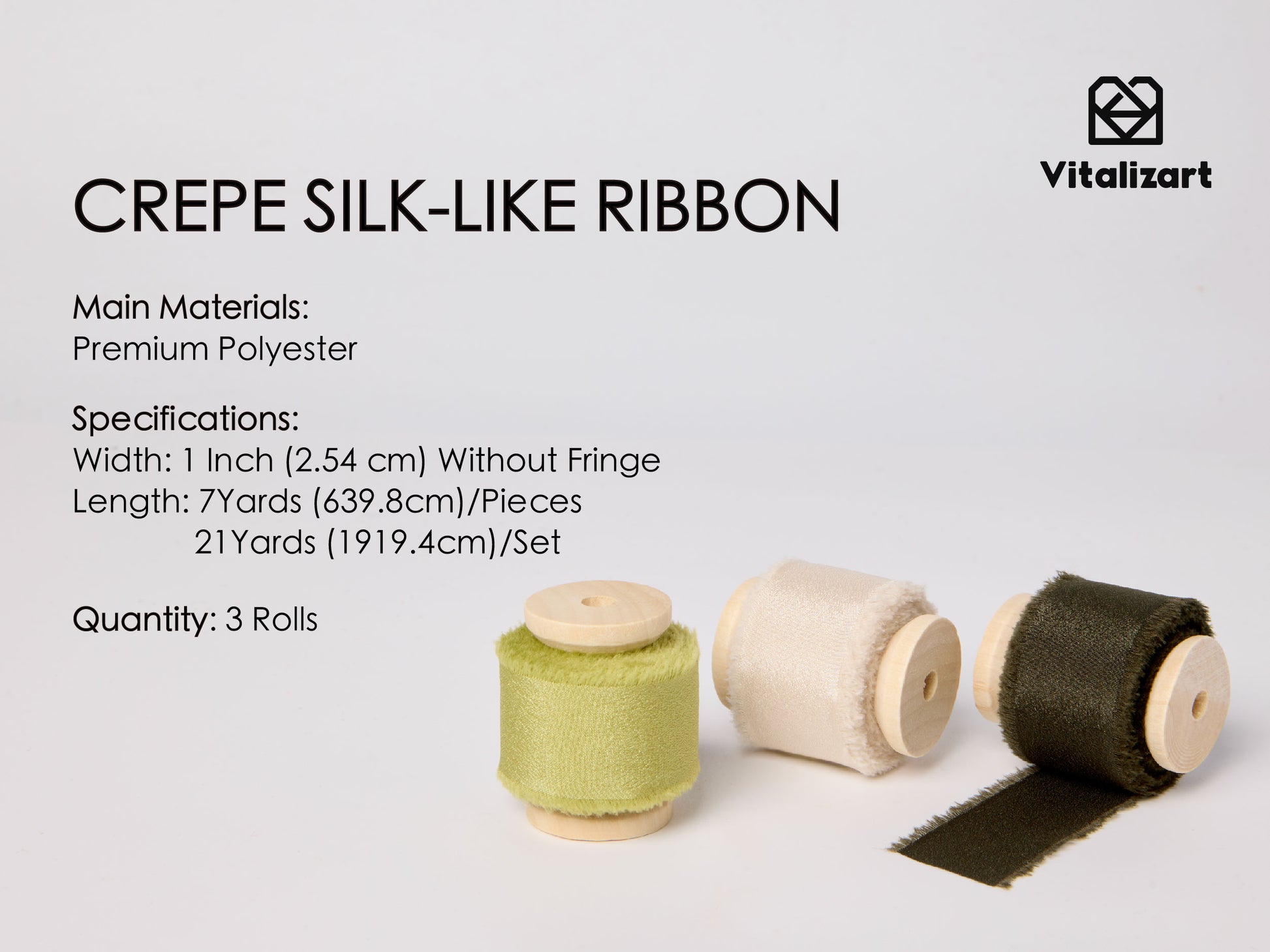 Frayed Fringe Crepe Silk Satin Ribbon 1" x 21 Yard (Green & White) - Vitalizart
