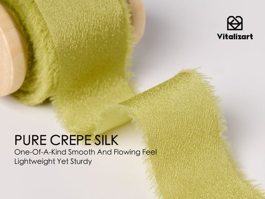 Frayed Fringe Crepe Silk Satin Ribbon 1" x 21 Yard (Green & White)