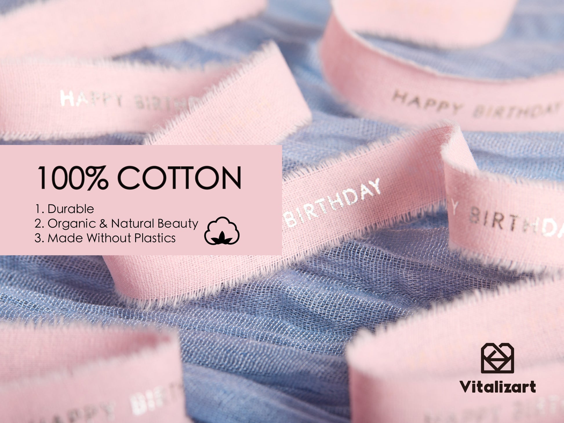 Custom Cotton Ribbon 5/8" x 15 Yd (HAPPY BIRTHDAY) - Vitalizart