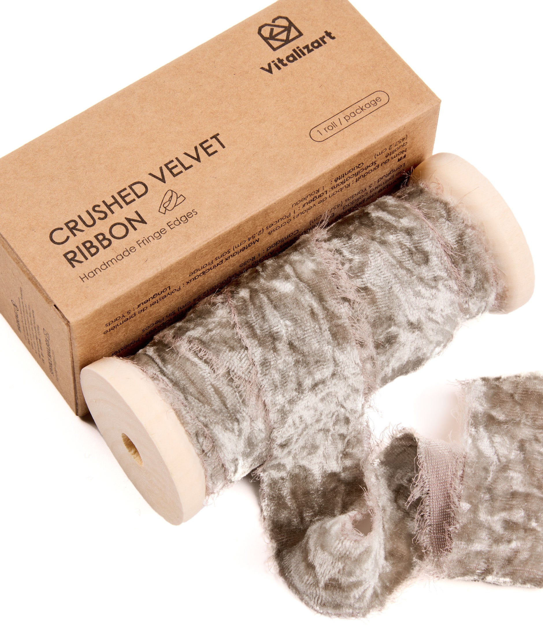 Velvet Ribbon for Christmas Frayed Edges Glossy 1" X 5 YD (Brown) - Vitalizart