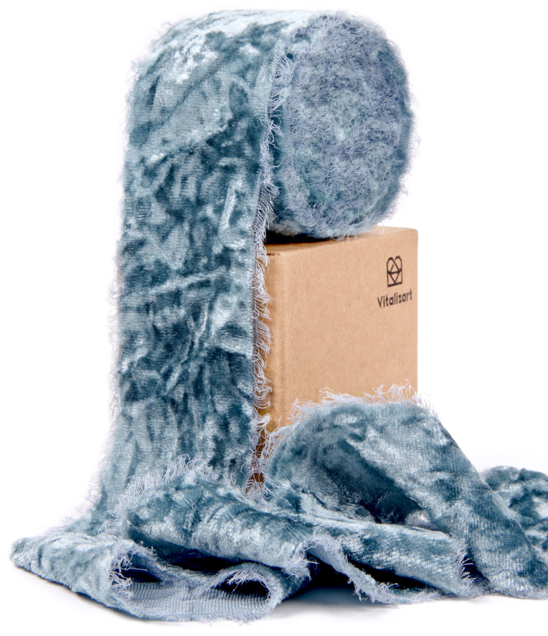 Velvet Ribbon for Christmas Frayed Edges Glossy 2" X 3 YD (Dusty Blue) - Vitalizart
