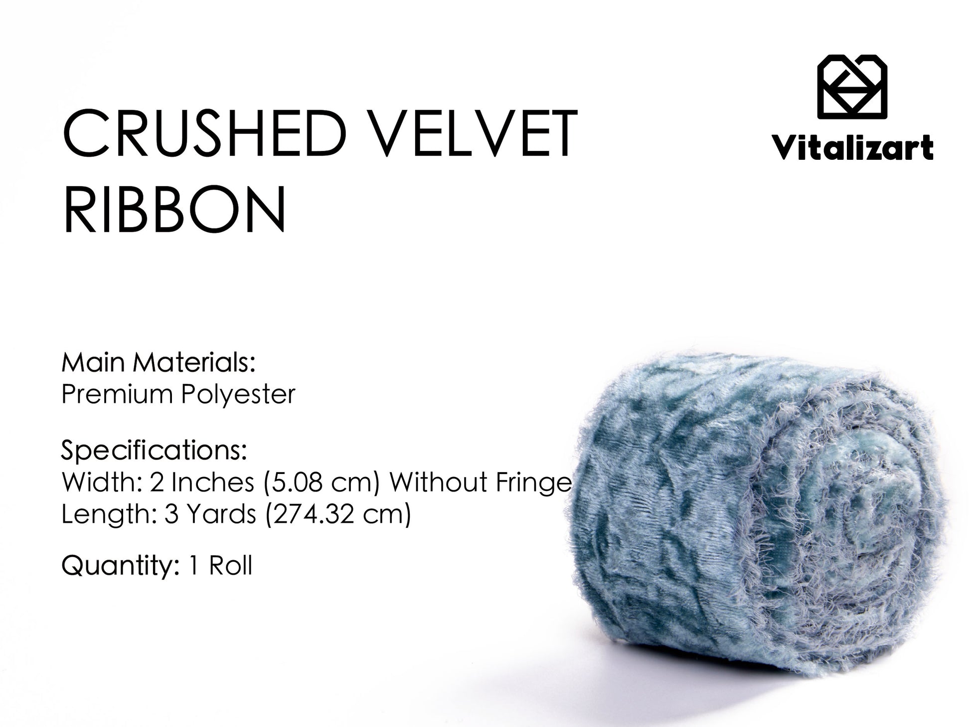 Velvet Ribbon for Christmas Frayed Edges Glossy 2" X 3 YD (Dusty Blue) - Vitalizart