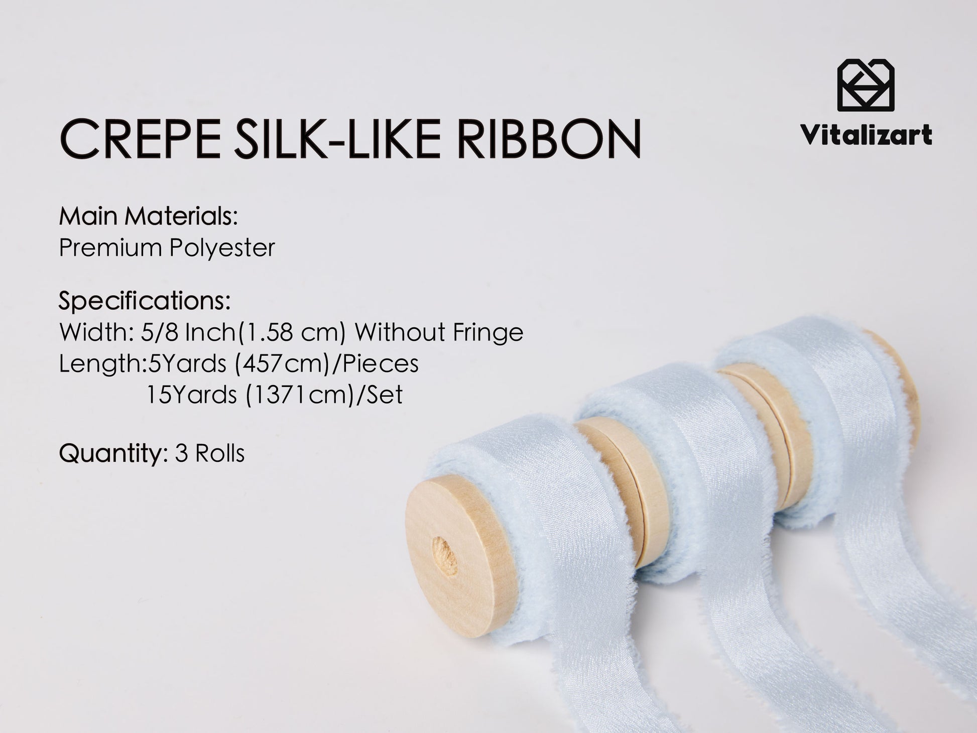 Frayed Fringe Crepe Silk Satin Ribbon 5/8" x 15 Yard (Light Blue) - Vitalizart