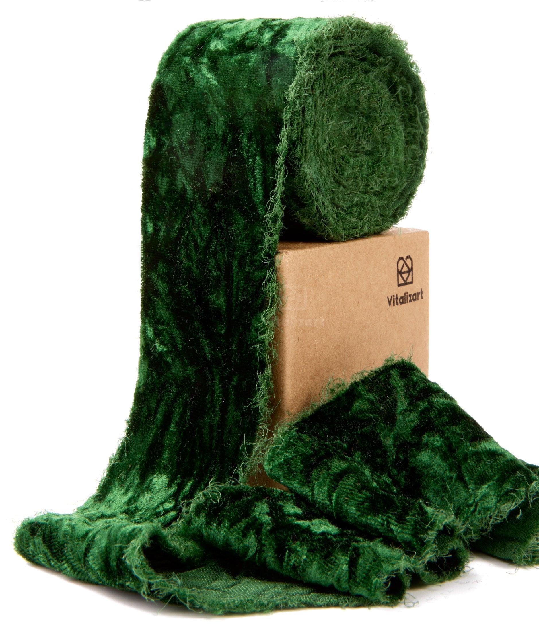 Velvet Ribbon for Christmas Frayed Edges Glossy 2" X 3 YD (Emerald Green) - Vitalizart