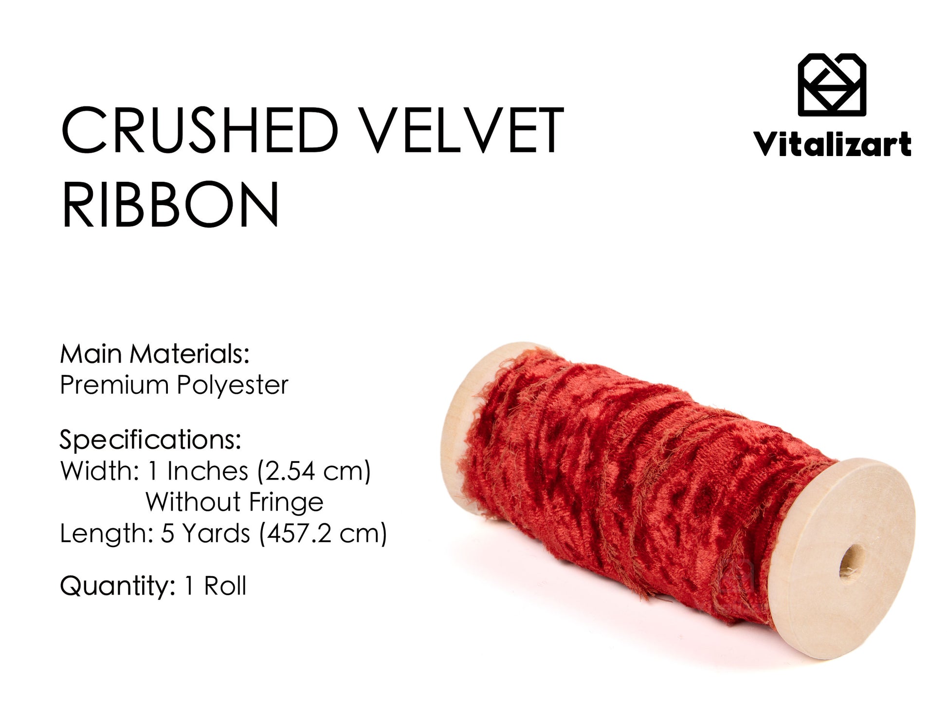 Velvet Ribbon for Christmas Frayed Edges Glossy 1" X 5 YD (Red) - Vitalizart