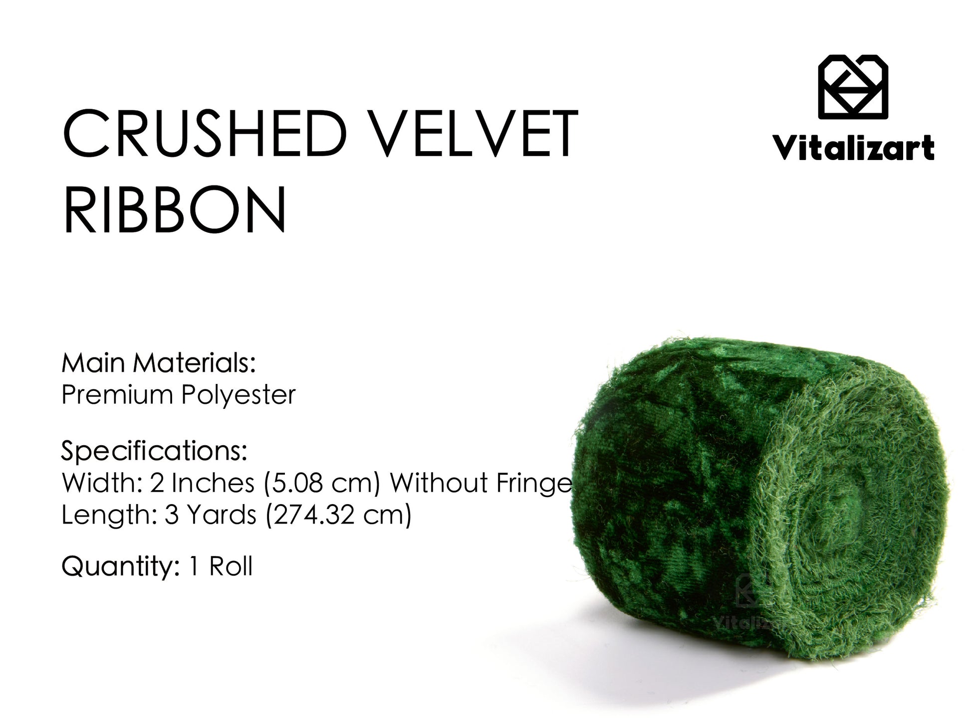 Velvet Ribbon for Christmas Frayed Edges Glossy 2" X 3 YD (Emerald Green) - Vitalizart