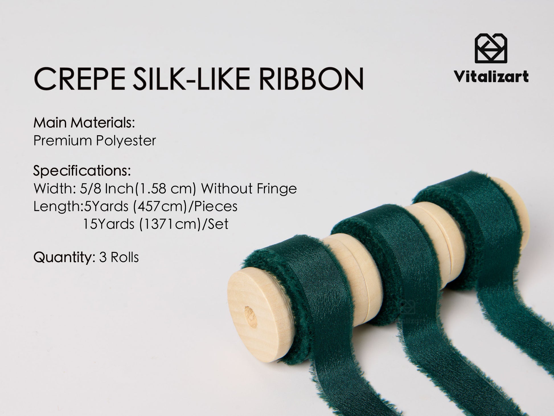 Frayed Fringe Crepe Silk Satin Ribbon 5/8" x 15 Yard (Green) - Vitalizart