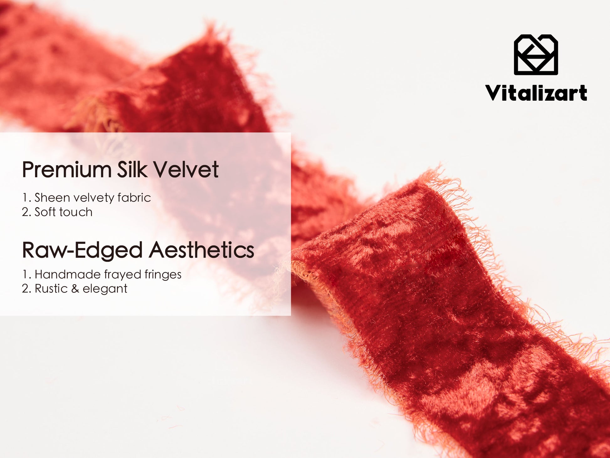Velvet Ribbon for Christmas Frayed Edges Glossy 1" X 5 YD (Red) - Vitalizart
