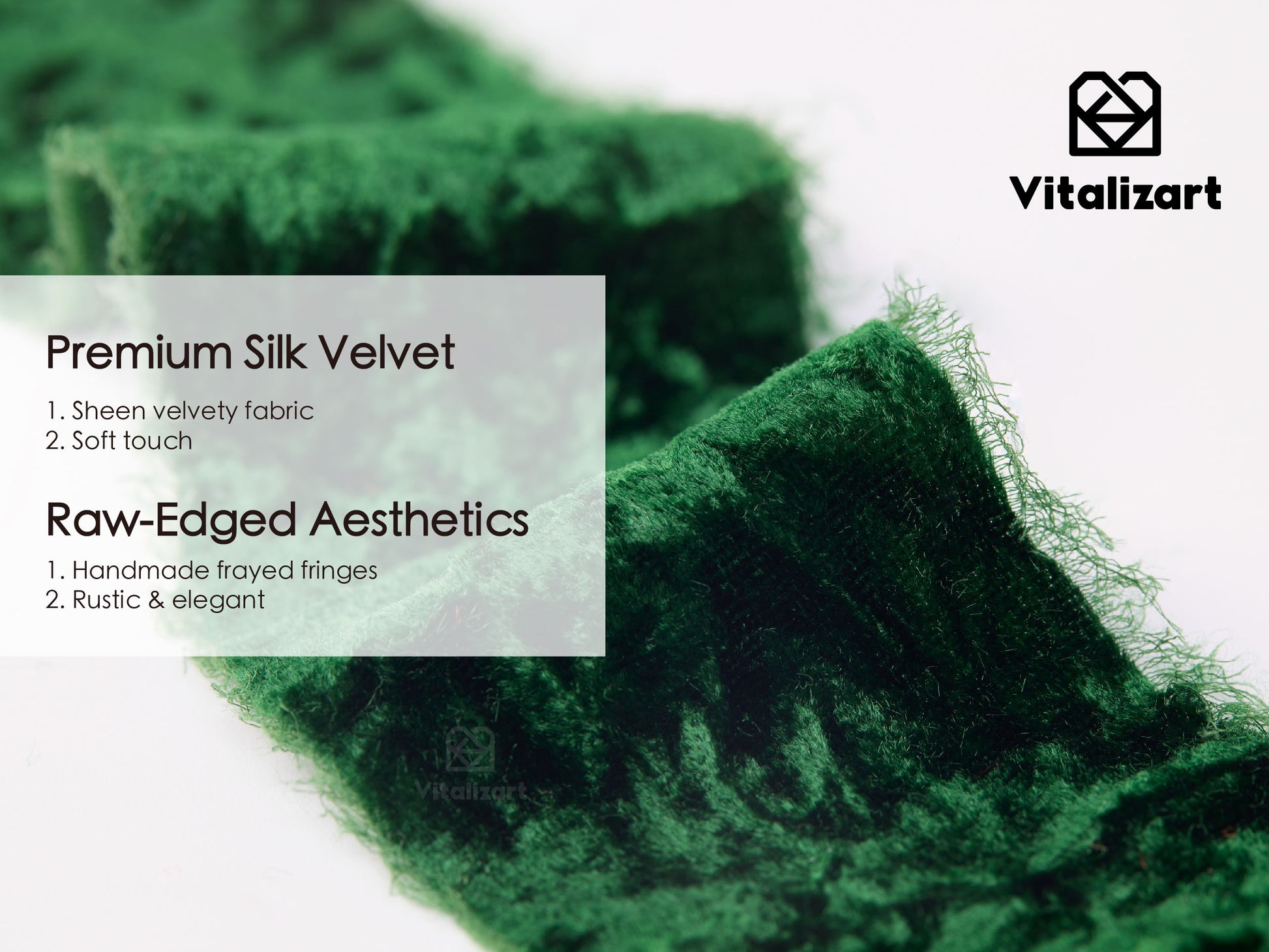 Velvet Ribbon for Christmas Frayed Edges Glossy 2" X 3 YD (Emerald Green) - Vitalizart