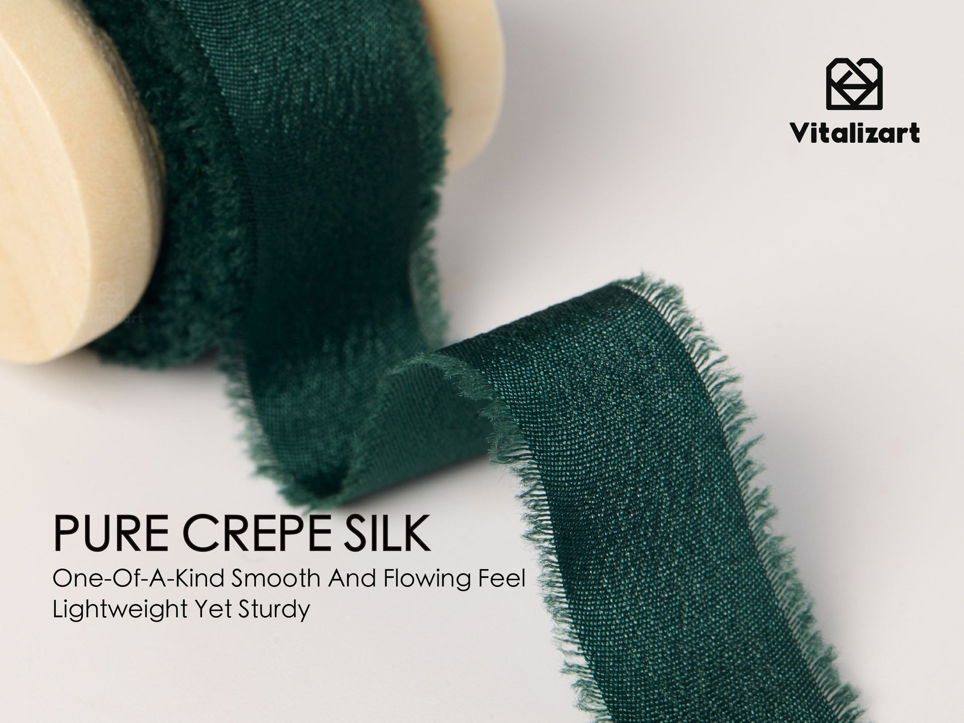Frayed Fringe Crepe Silk Satin Ribbon 5/8" x 15 Yard (Green) - Vitalizart