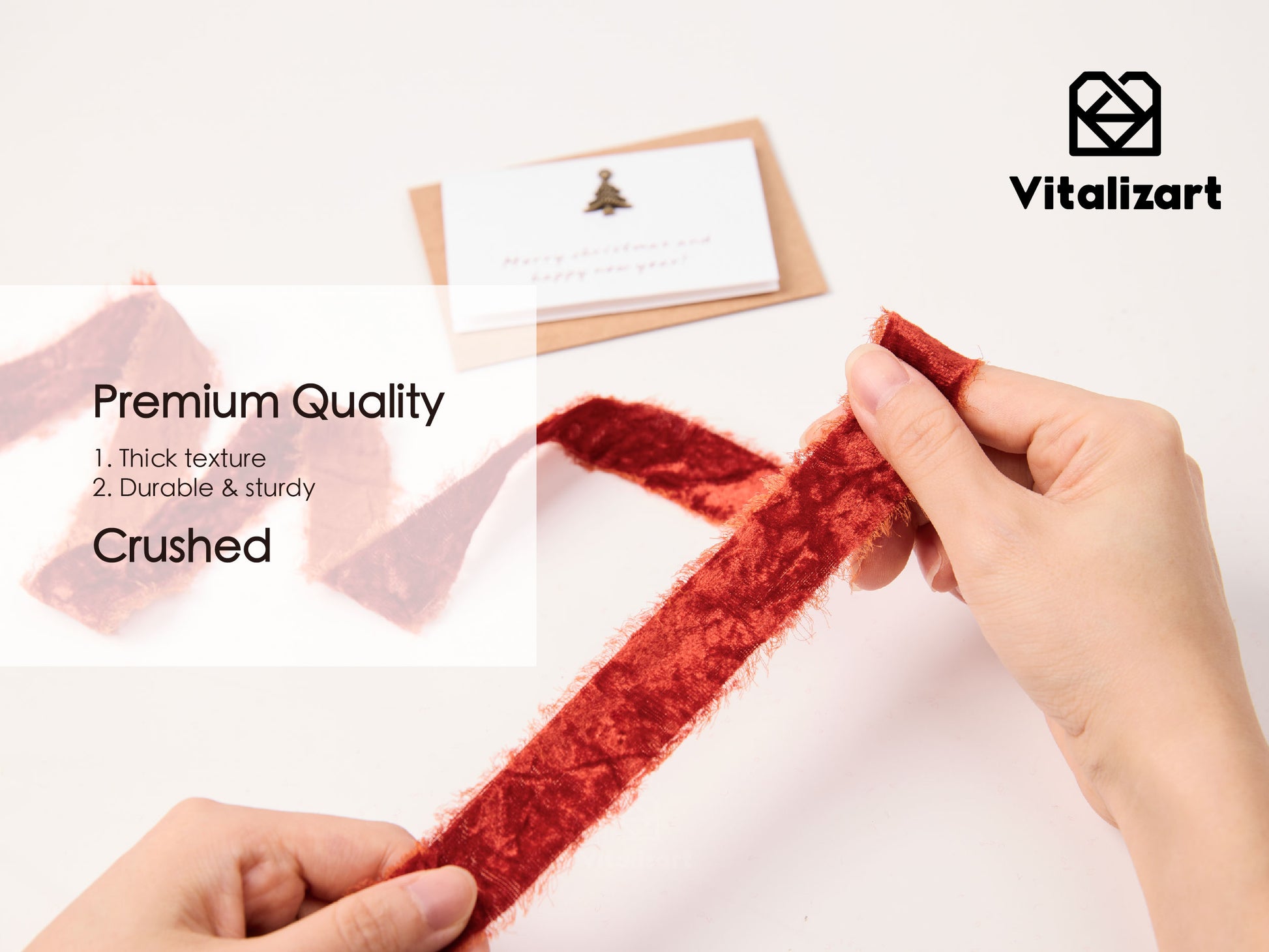 Velvet Ribbon for Christmas Frayed Edges Glossy 1" X 5 YD (Red) - Vitalizart