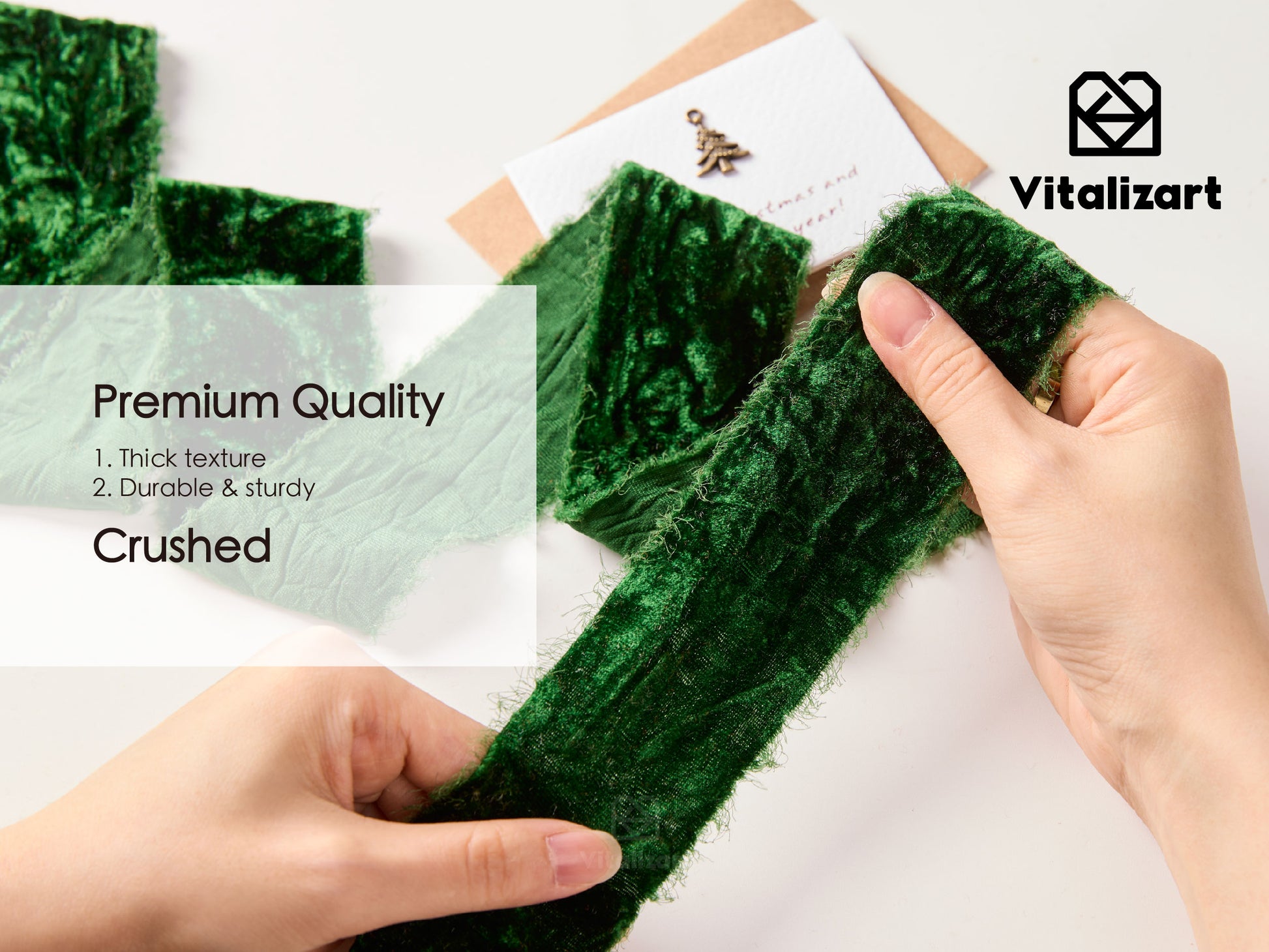 Velvet Ribbon for Christmas Frayed Edges Glossy 2" X 3 YD (Emerald Green) - Vitalizart