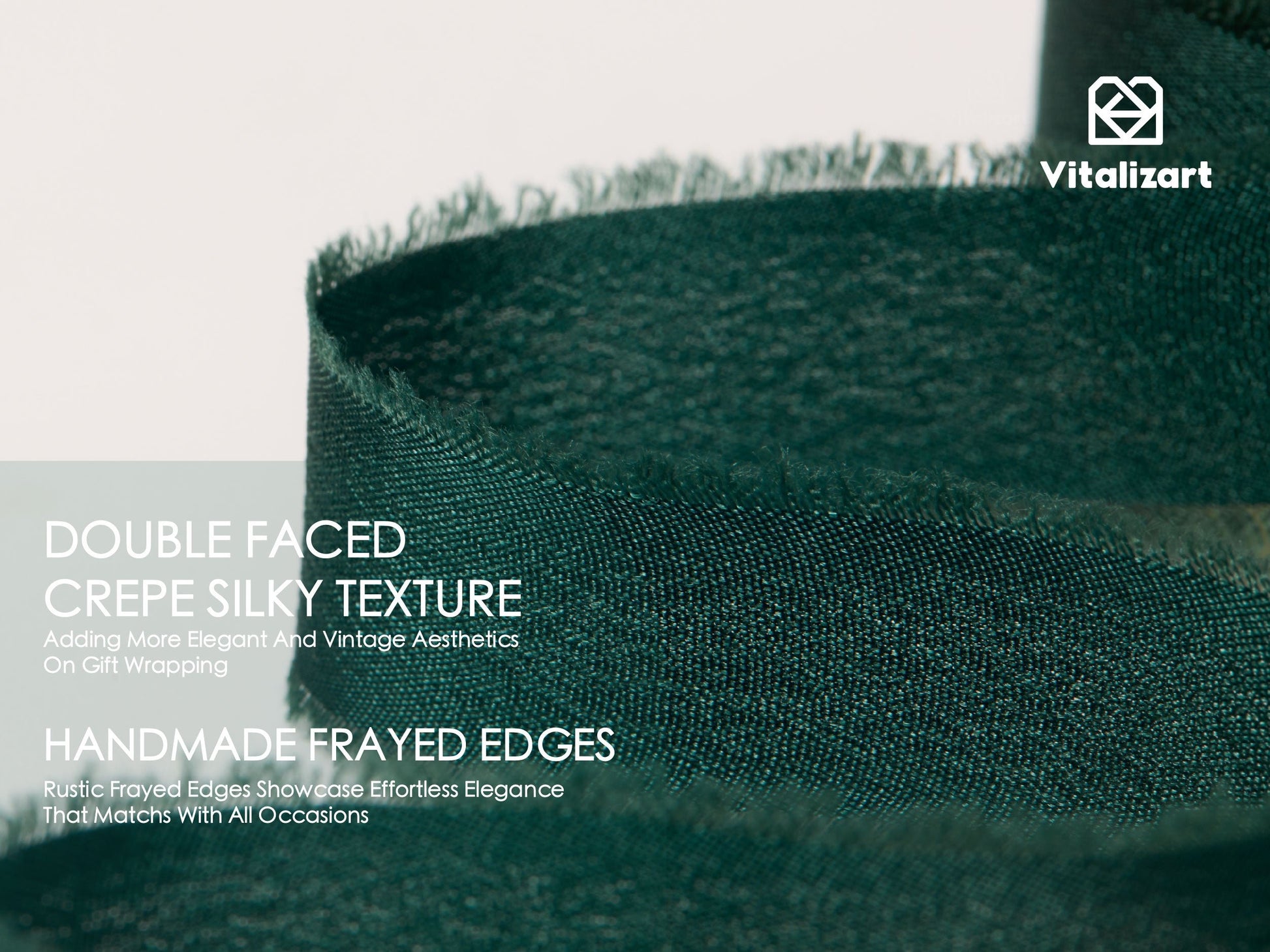 Frayed Fringe Crepe Silk Satin Ribbon 5/8" x 15 Yard (Green) - Vitalizart
