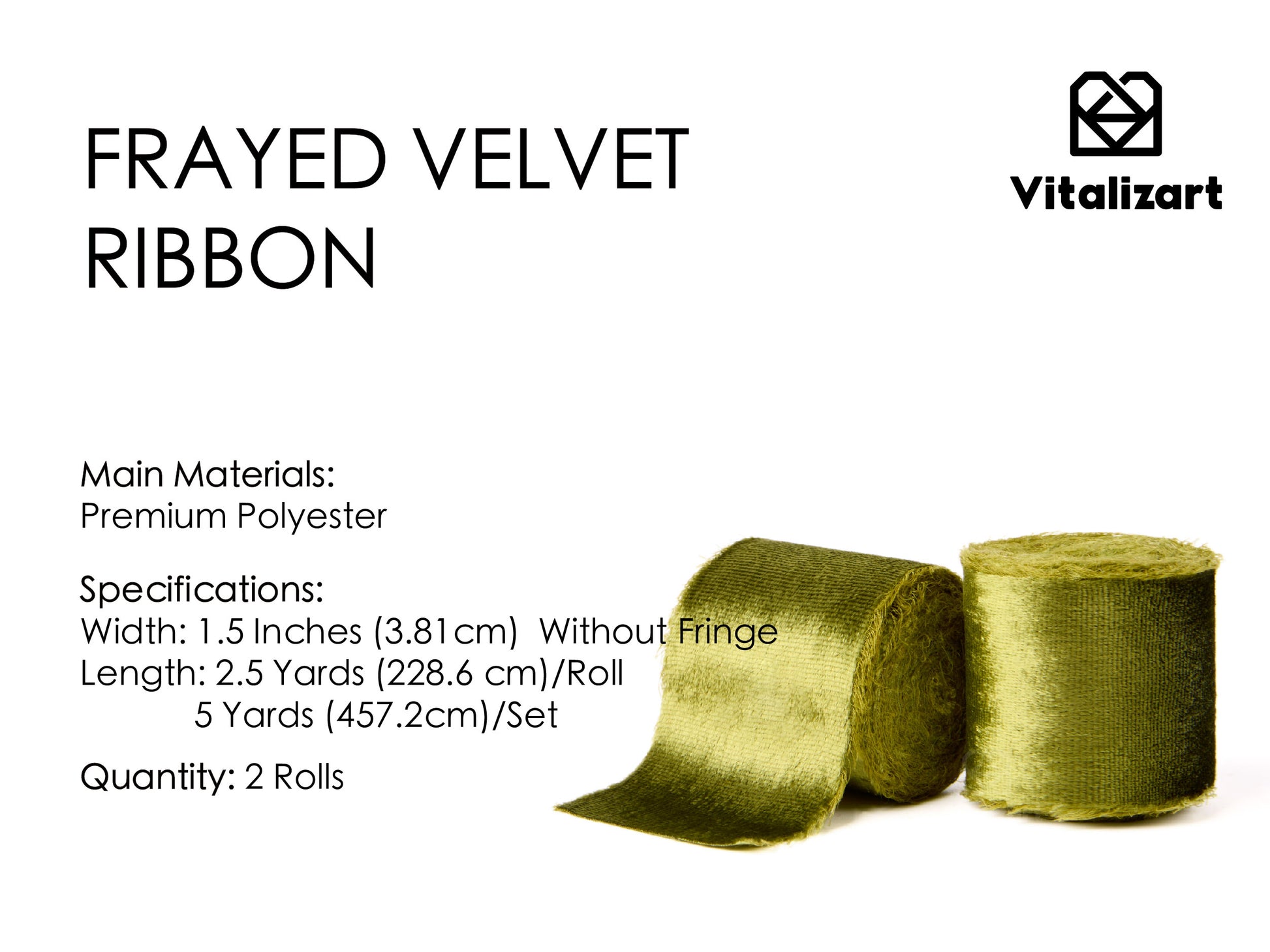 Frayed Edges Glossy Velvet Ribbon For Christmas 1.5"x 5YD (Green) - Vitalizart