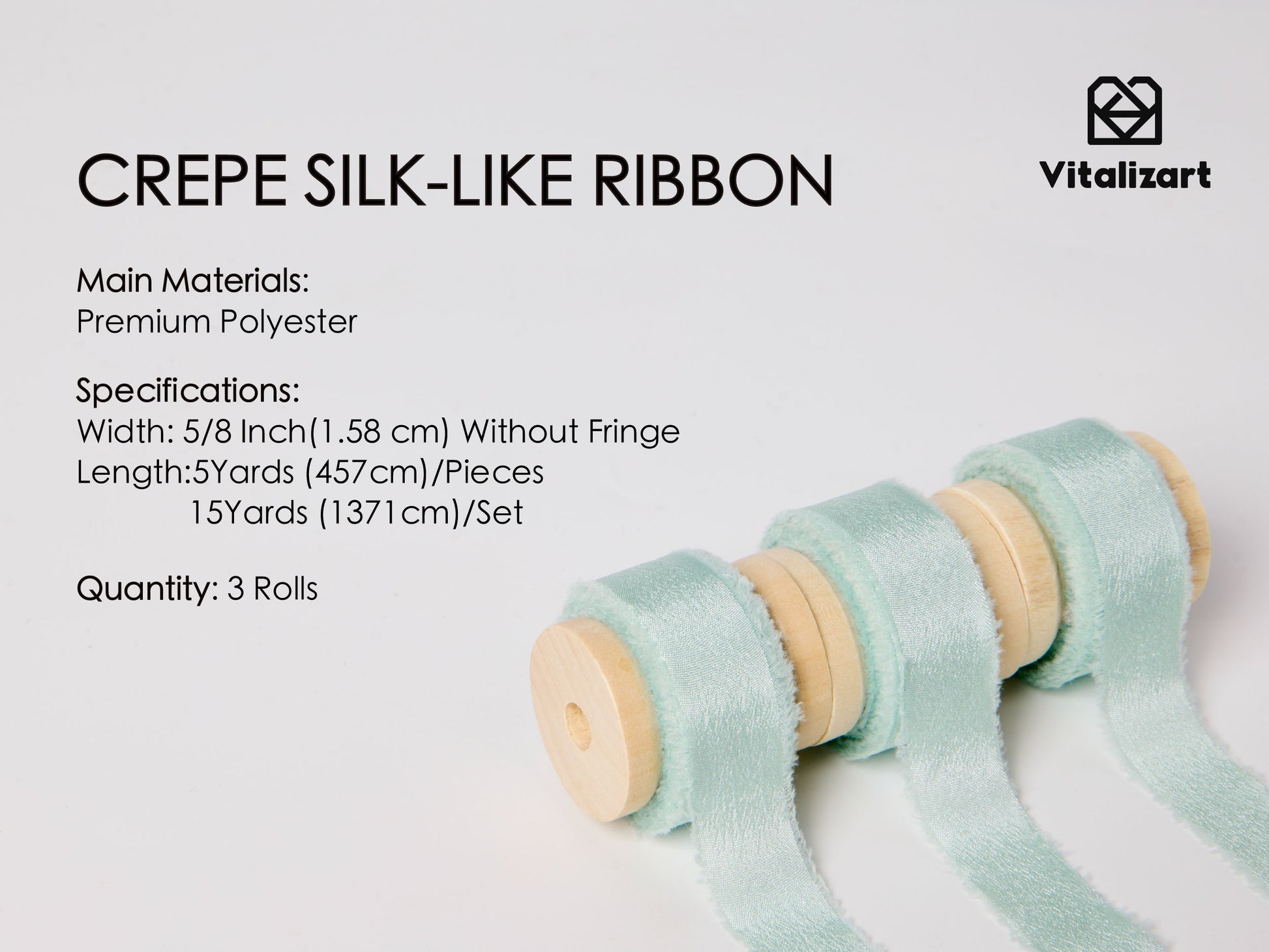 Frayed Fringe Crepe Silk Satin Ribbon 5/8" x 15 Yard (Mint Green) - Vitalizart