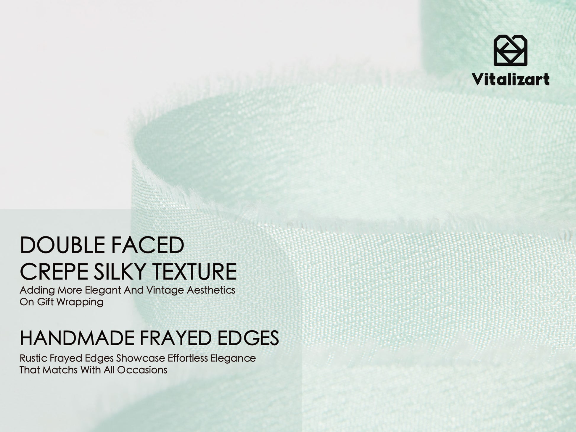 Frayed Fringe Crepe Silk Satin Ribbon 5/8" x 15 Yard (Mint Green) - Vitalizart