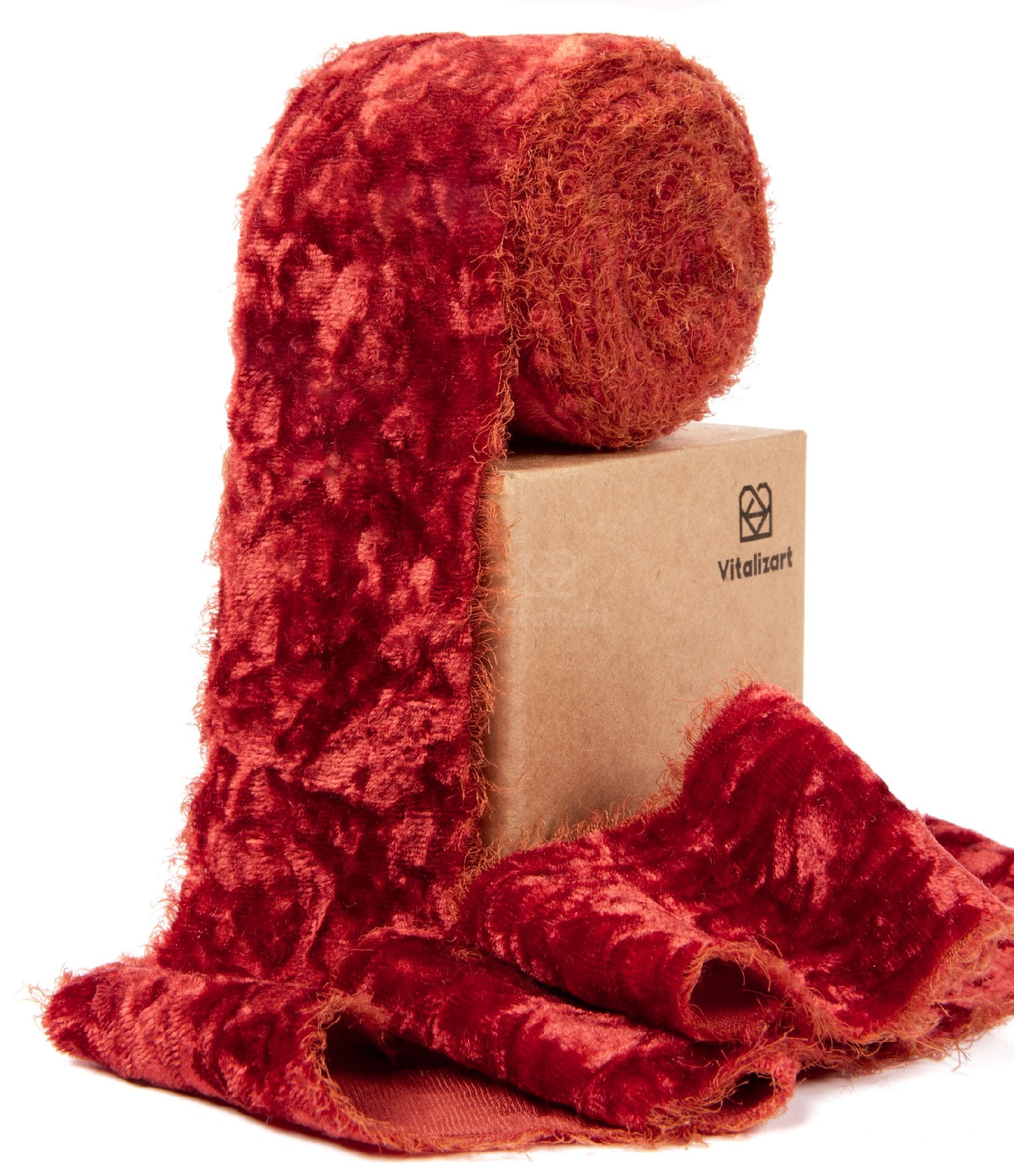 Velvet Ribbon for Christmas Frayed Edges Glossy 2" X 3 YD (Rust Red) - Vitalizart