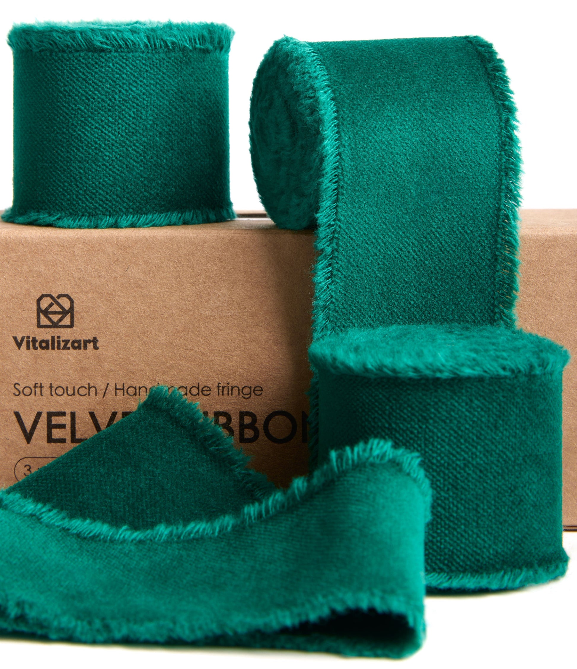 Frayed Fringe Velvet Ribbon for Christmas 1.5" x 6 Yd (Dark Green) - Vitalizart
