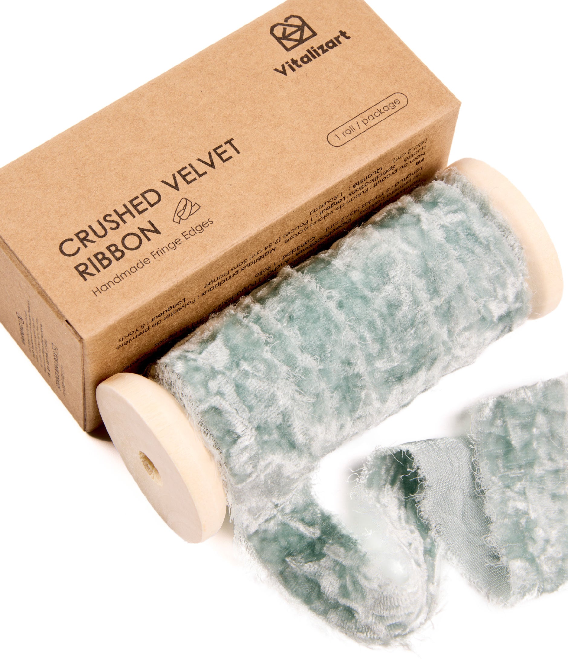 Velvet Ribbon for Christmas Frayed Edges Glossy 1" X 5 YD (Dusty Green) - Vitalizart
