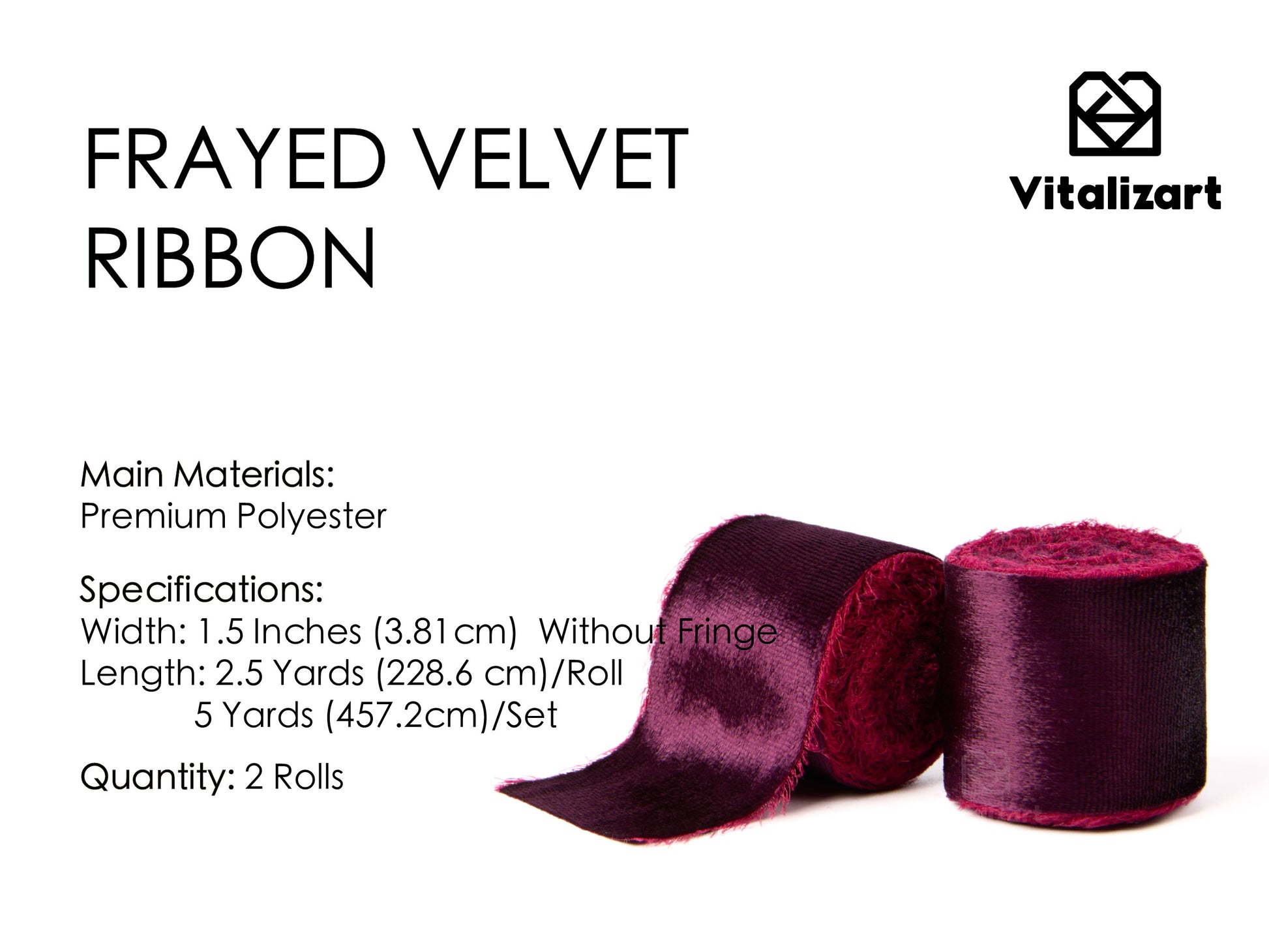 Frayed Edges Glossy Velvet Ribbon For Christmas 1.5"x 5YD (Burgundy Red) - Vitalizart