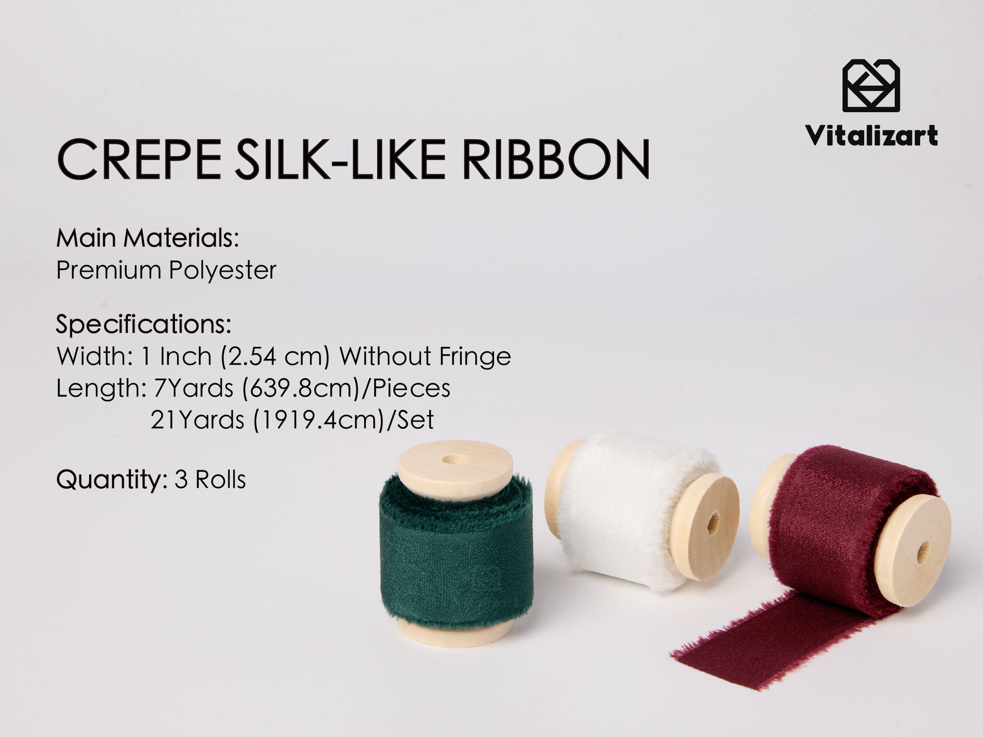 Frayed Fringe Crepe Silk Satin Ribbon 1" x 21 Yard (Red Green White) - Vitalizart