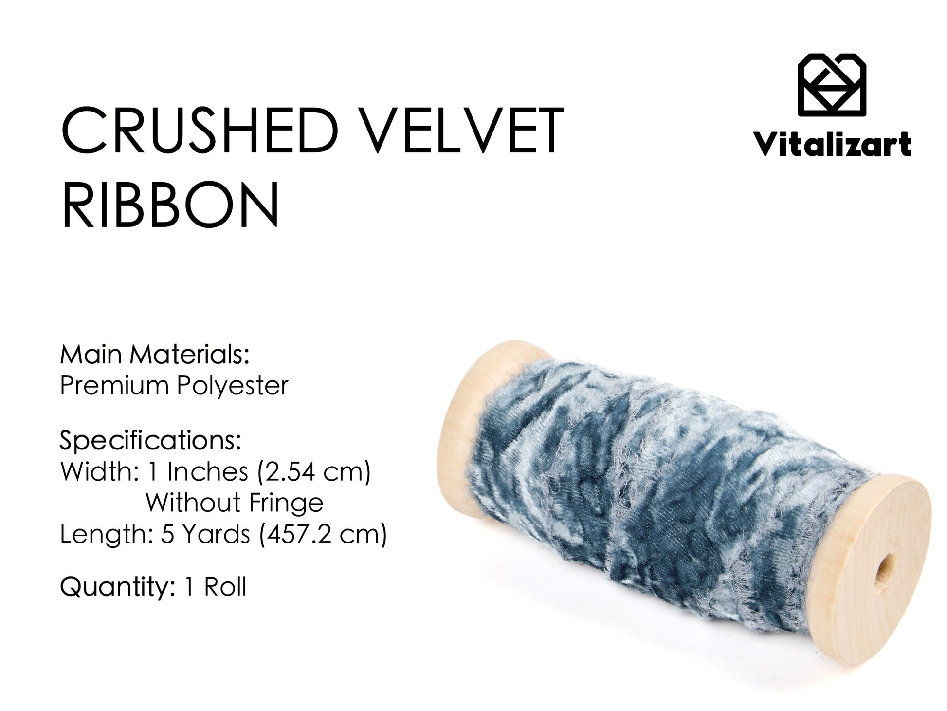 Velvet Ribbon for Christmas Frayed Edges Glossy 1" X 5 YD (Dusty Blue) - Vitalizart