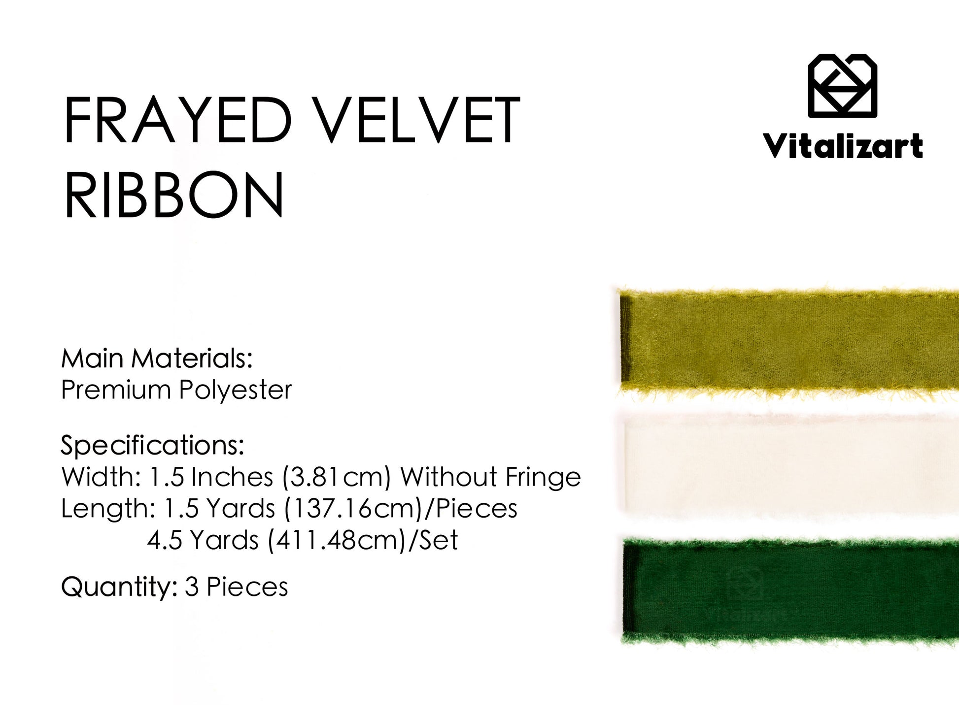 Frayed Edges Glossy Velvet Ribbon For Christmas 1.5"x 4.5YD (Green & White) - Vitalizart
