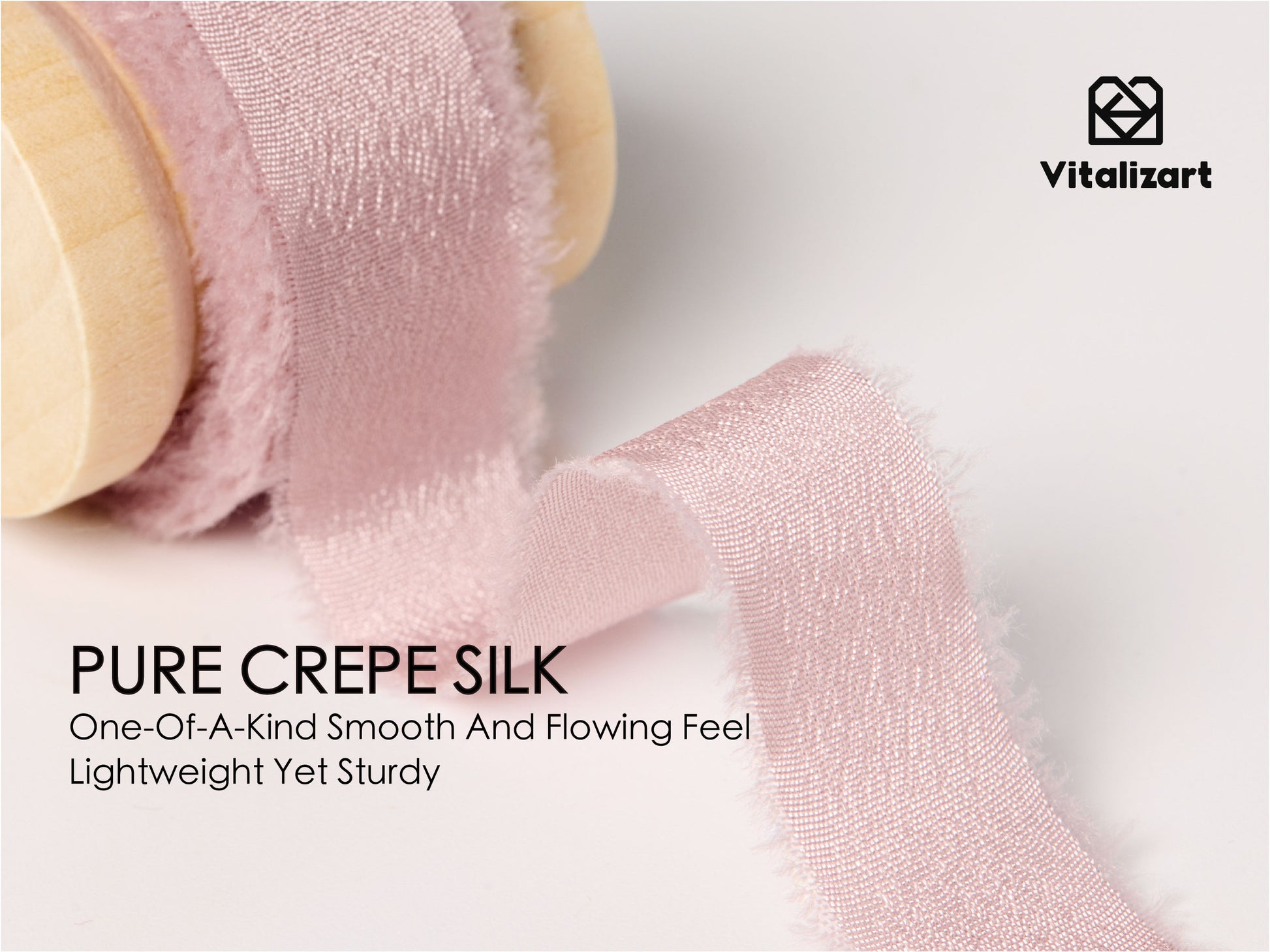 Frayed Fringe Crepe Silk Satin Ribbon 5/8" x 15 Yard (Blush Pink) - Vitalizart