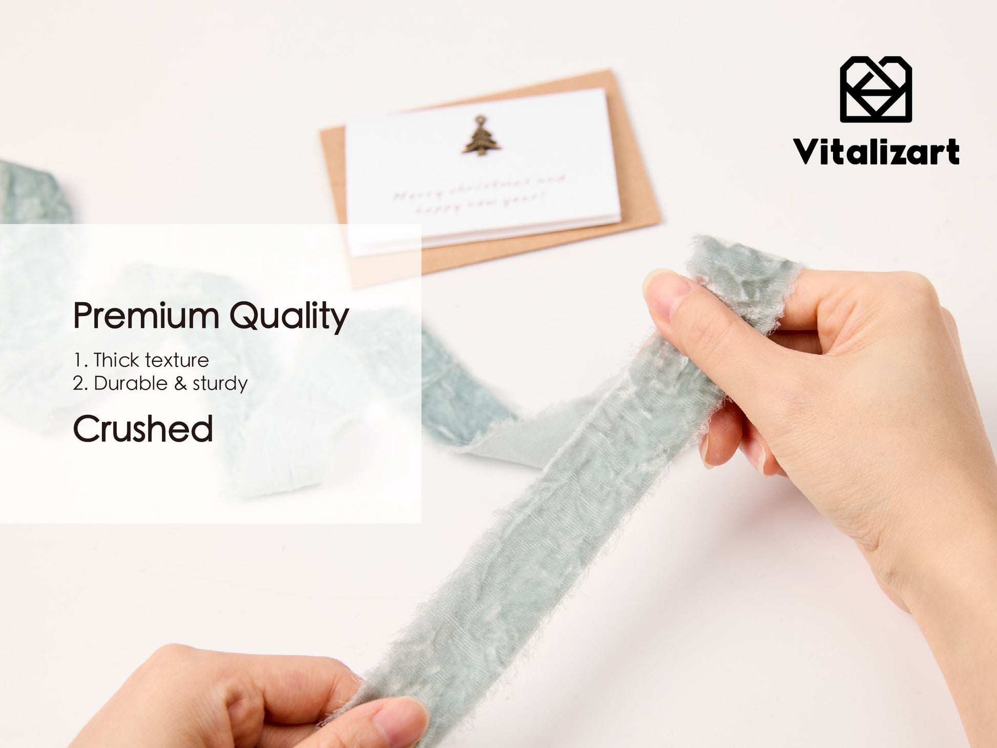 Velvet Ribbon for Christmas Frayed Edges Glossy 1" X 5 YD (Dusty Green) - Vitalizart