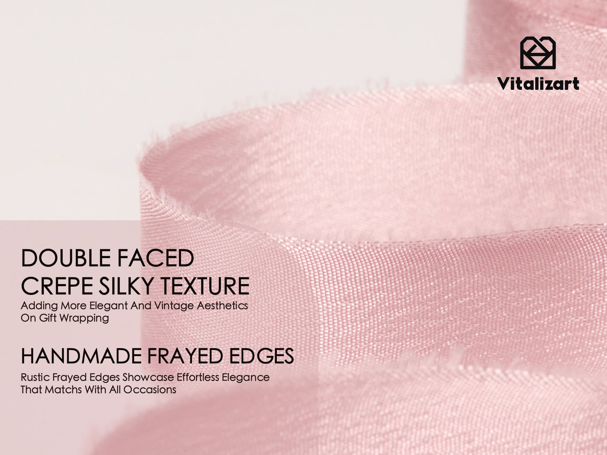 Frayed Fringe Crepe Silk Satin Ribbon 5/8" x 15 Yard (Blush Pink) - Vitalizart