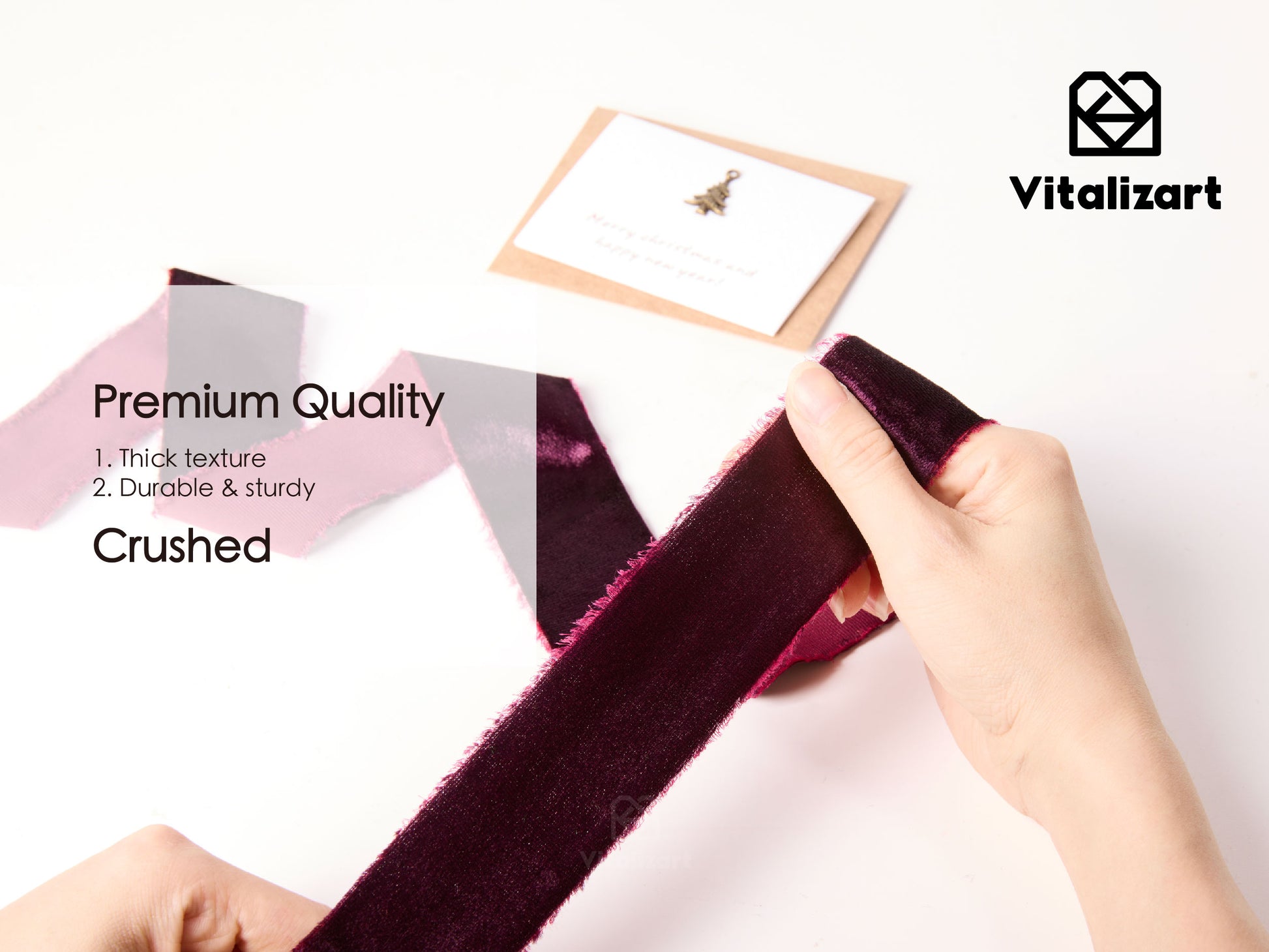 Frayed Edges Glossy Velvet Ribbon For Christmas 1.5"x 5YD (Burgundy Red) - Vitalizart