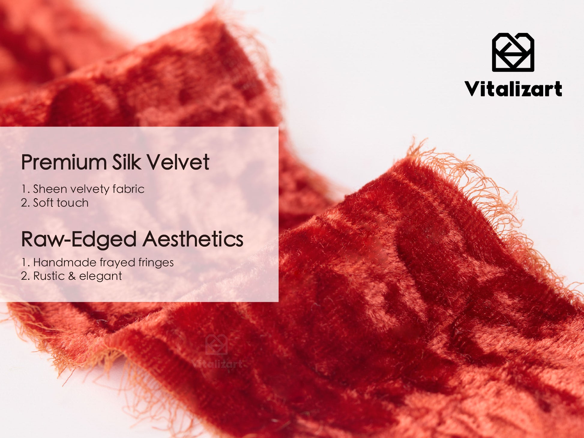 Velvet Ribbon for Christmas Frayed Edges Glossy 2" X 3 YD (Rust Red) - Vitalizart