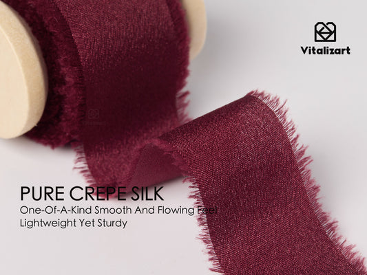 Frayed Fringe Crepe Silk Satin Ribbon 1" x 21 Yard (Red Green White)