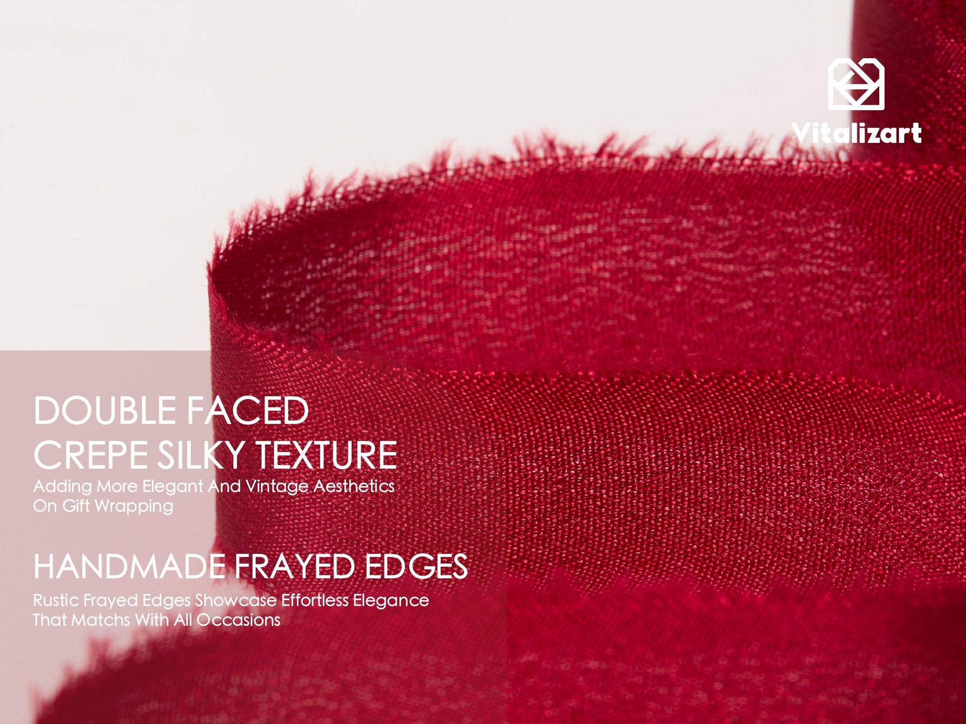 Frayed Fringe Crepe Silk Satin Ribbon 5/8" x 15 Yard (Burgundy Red) - Vitalizart