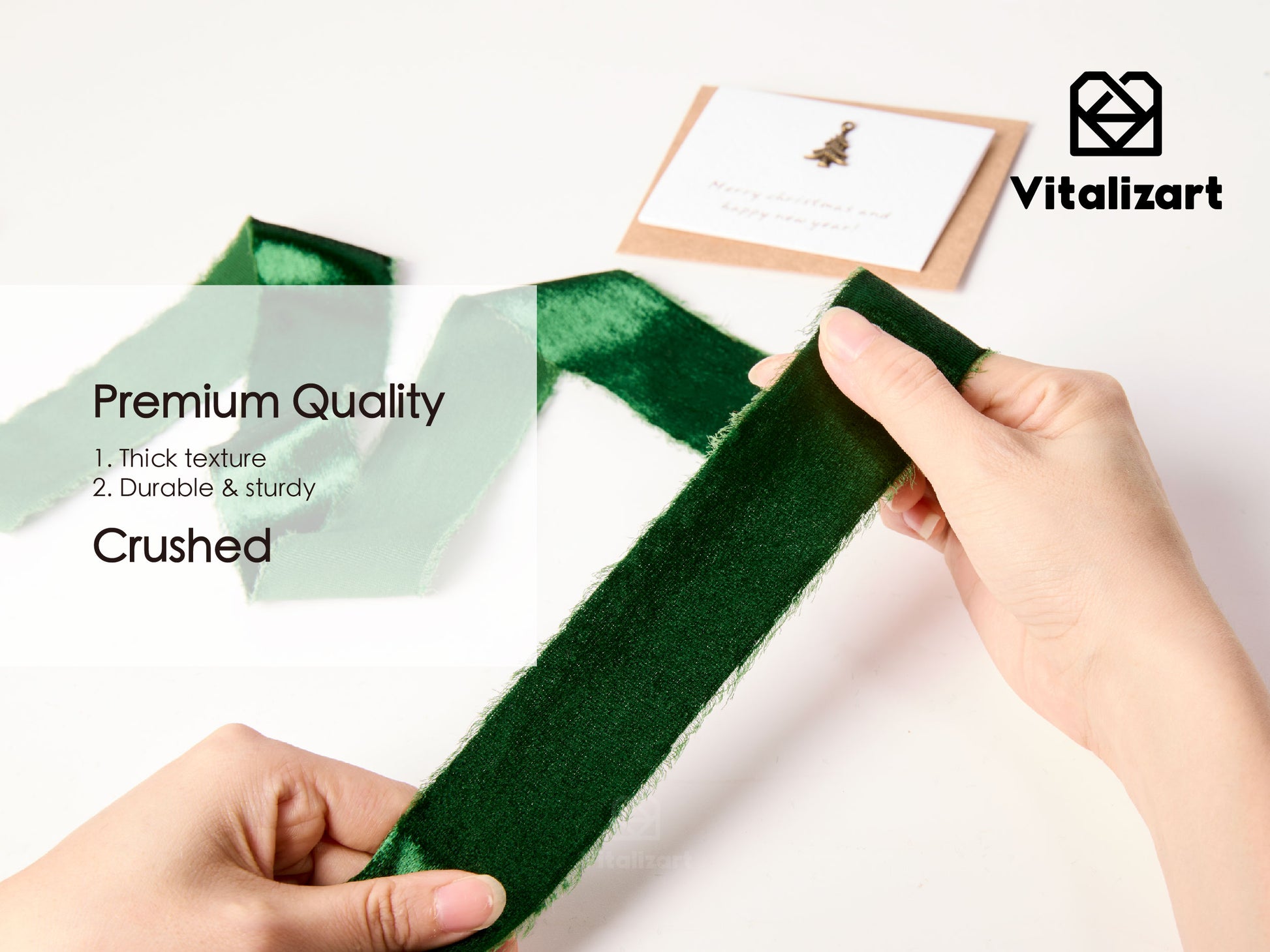 Frayed Edges Glossy Velvet Ribbon For Christmas 1.5"x 4.5YD (Green & White) - Vitalizart