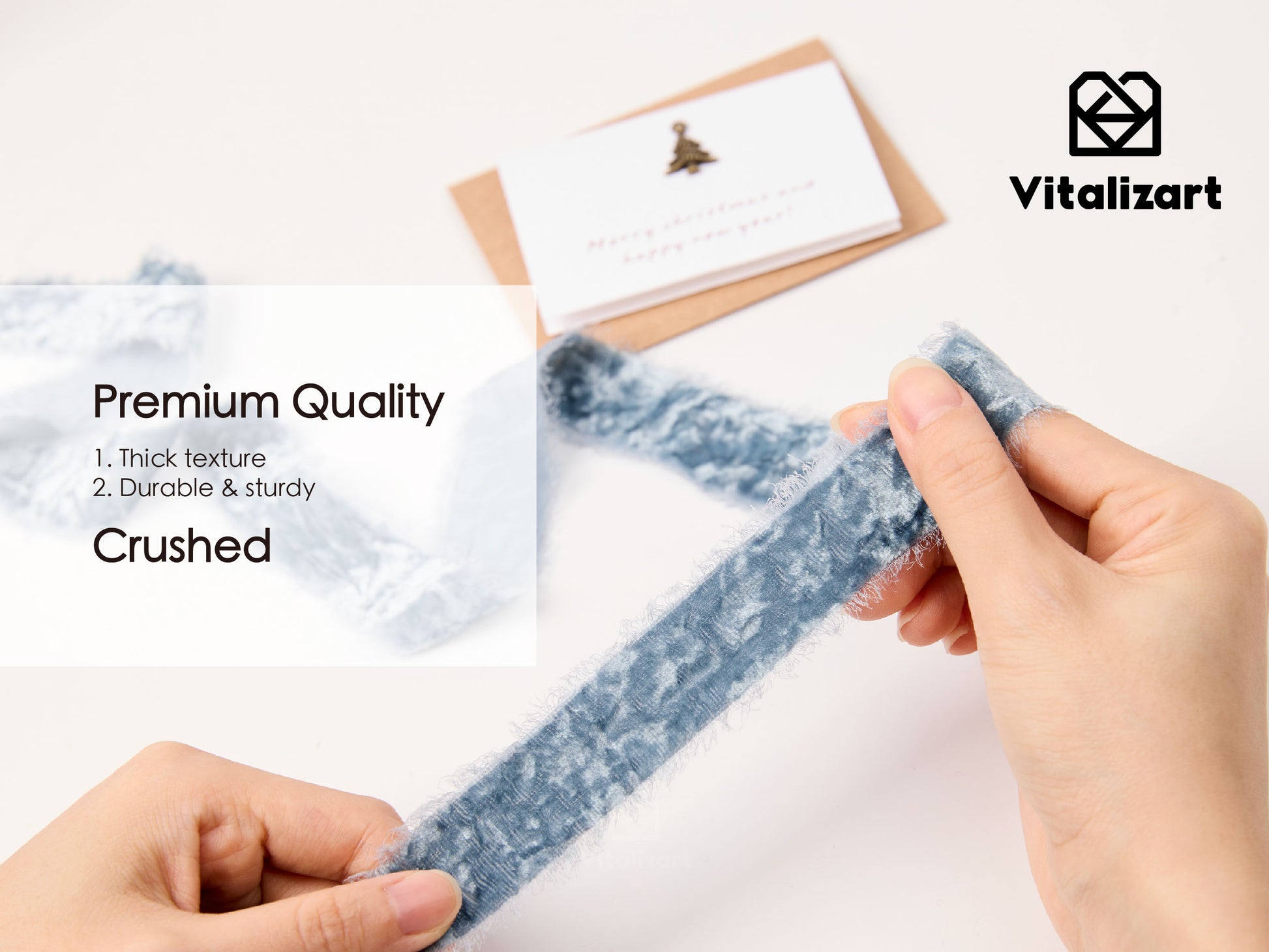 Velvet Ribbon for Christmas Frayed Edges Glossy 1" X 5 YD (Dusty Blue) - Vitalizart