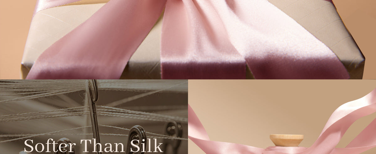 Light pink satin ribbon product details, size, and material presentation