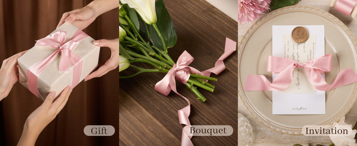 Vitalizart light pink satin ribbon styled for gifts and celebrations