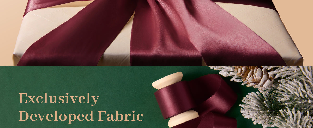 Burgundy satin ribbon product details, size, and material presentation