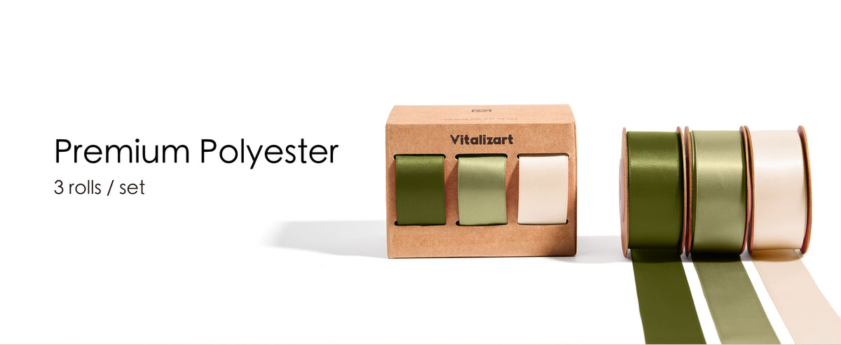 Sage green and cream double face satin ribbon product details and dimensions