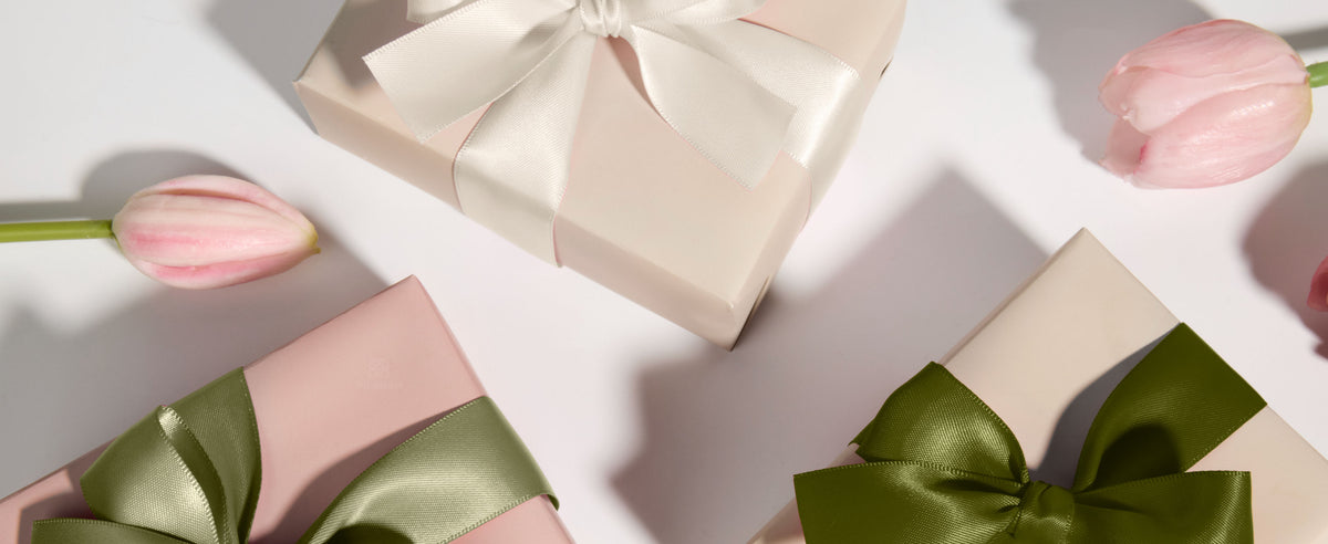 Sage green and cream double face satin ribbon for gift wrapping and crafts