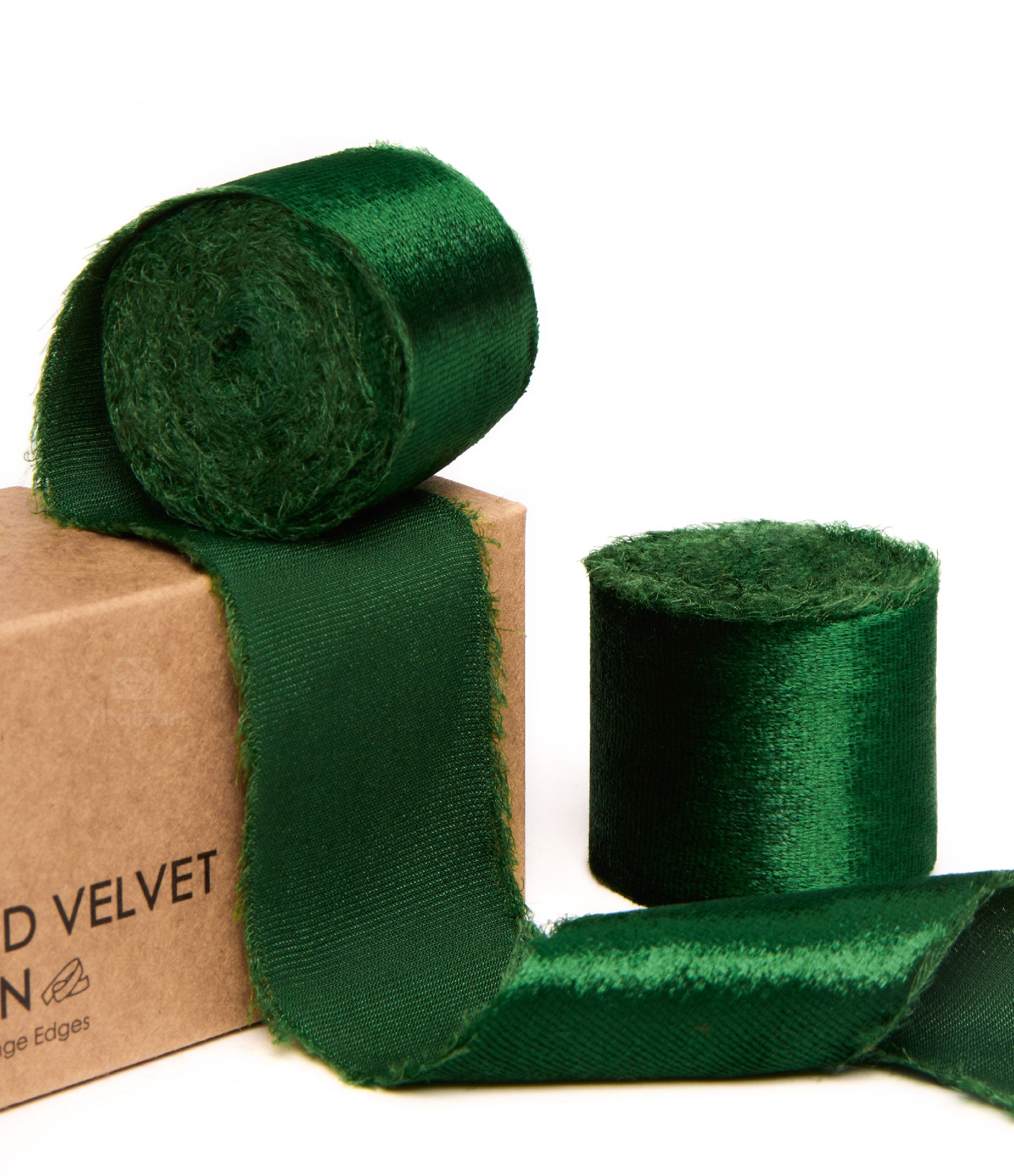 Frayed Edges Glossy Velvet Ribbon For Christmas 1.5"x 5YD (Emerald Green) - Vitalizart