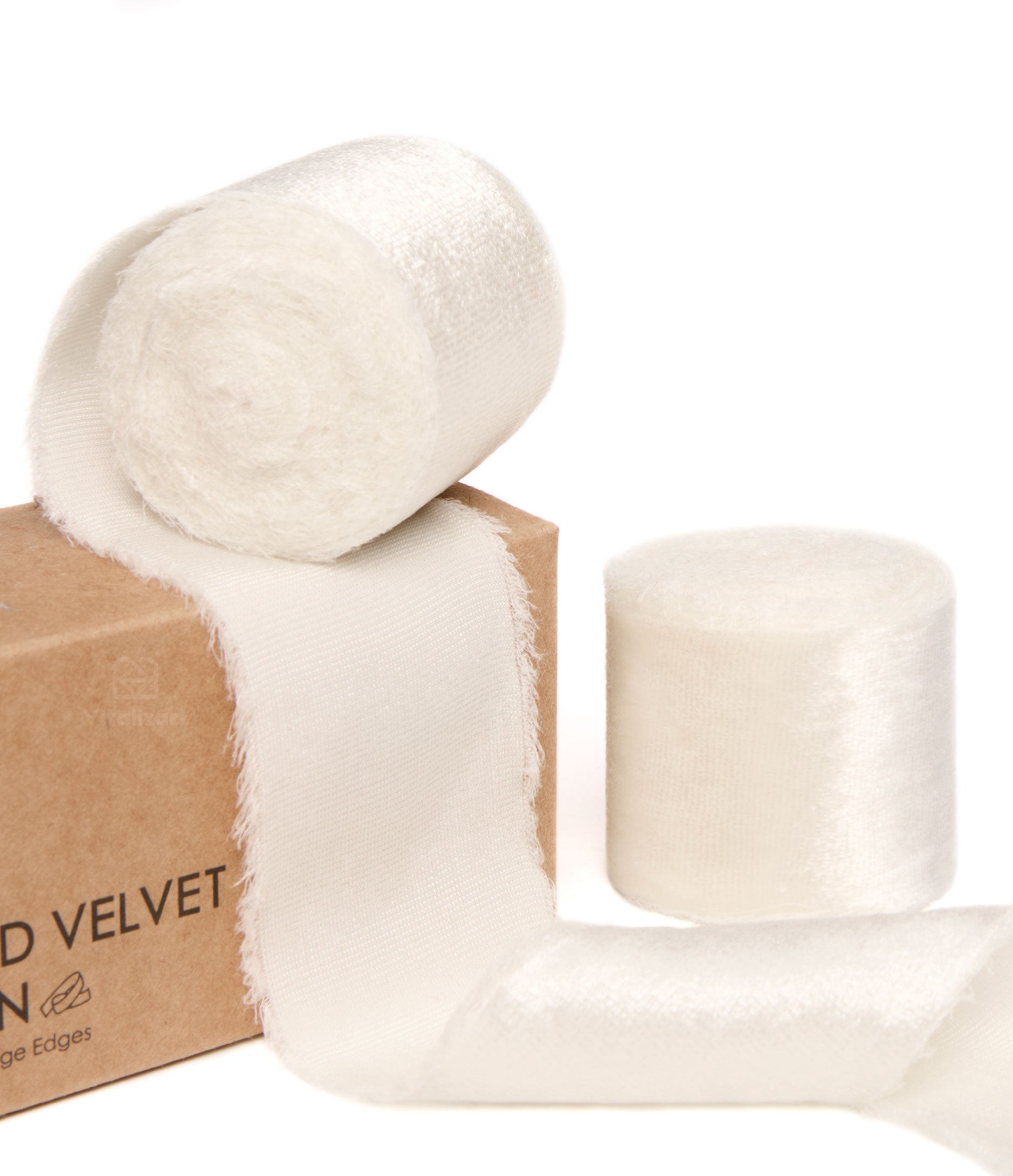 Frayed Edges Glossy Velvet Ribbon For Christmas 1.5"x 5YD (Cream White) - Vitalizart