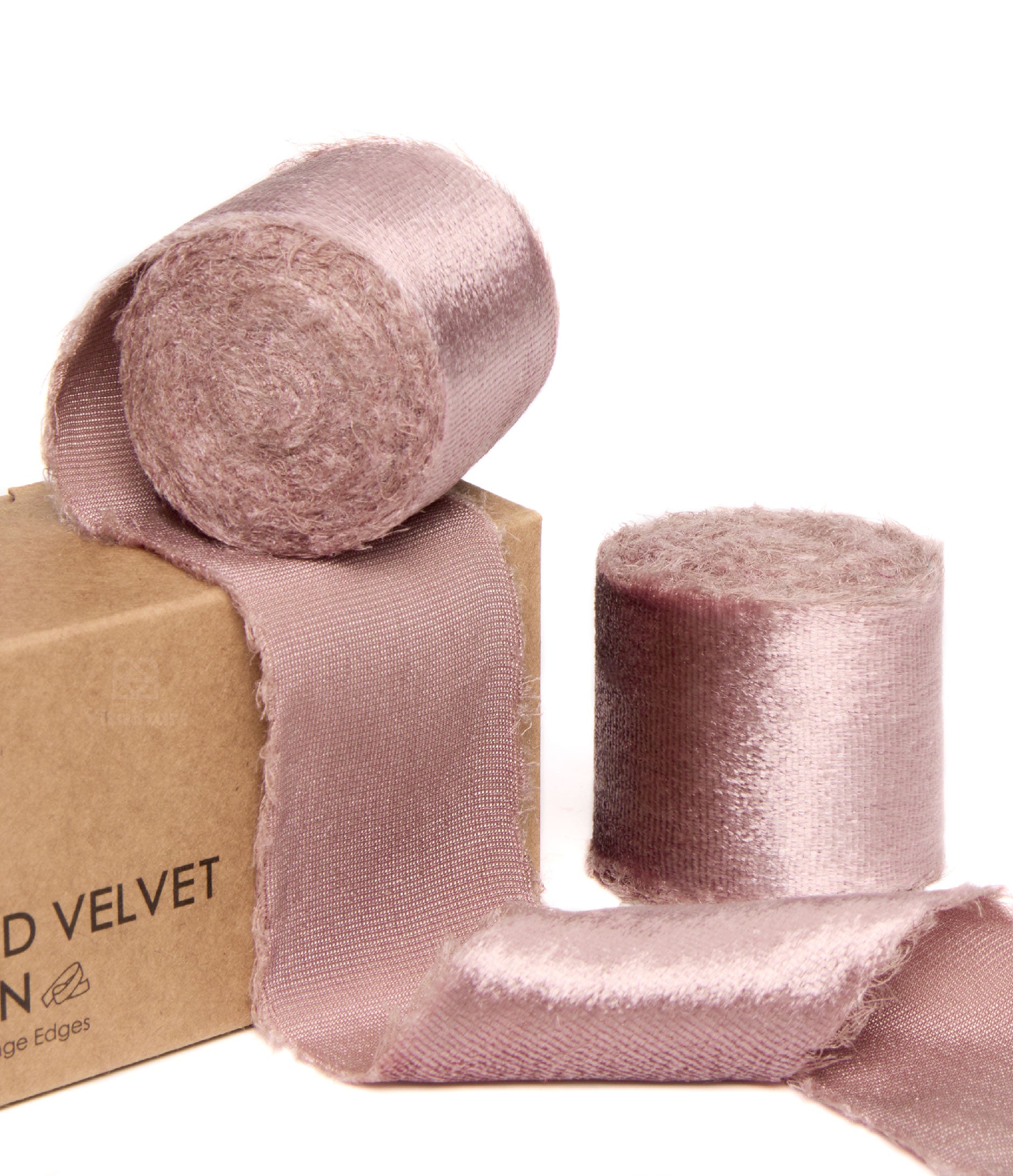 Frayed Edges Glossy Velvet Ribbon For Christmas 1.5"x 5YD (Pink) - Vitalizart