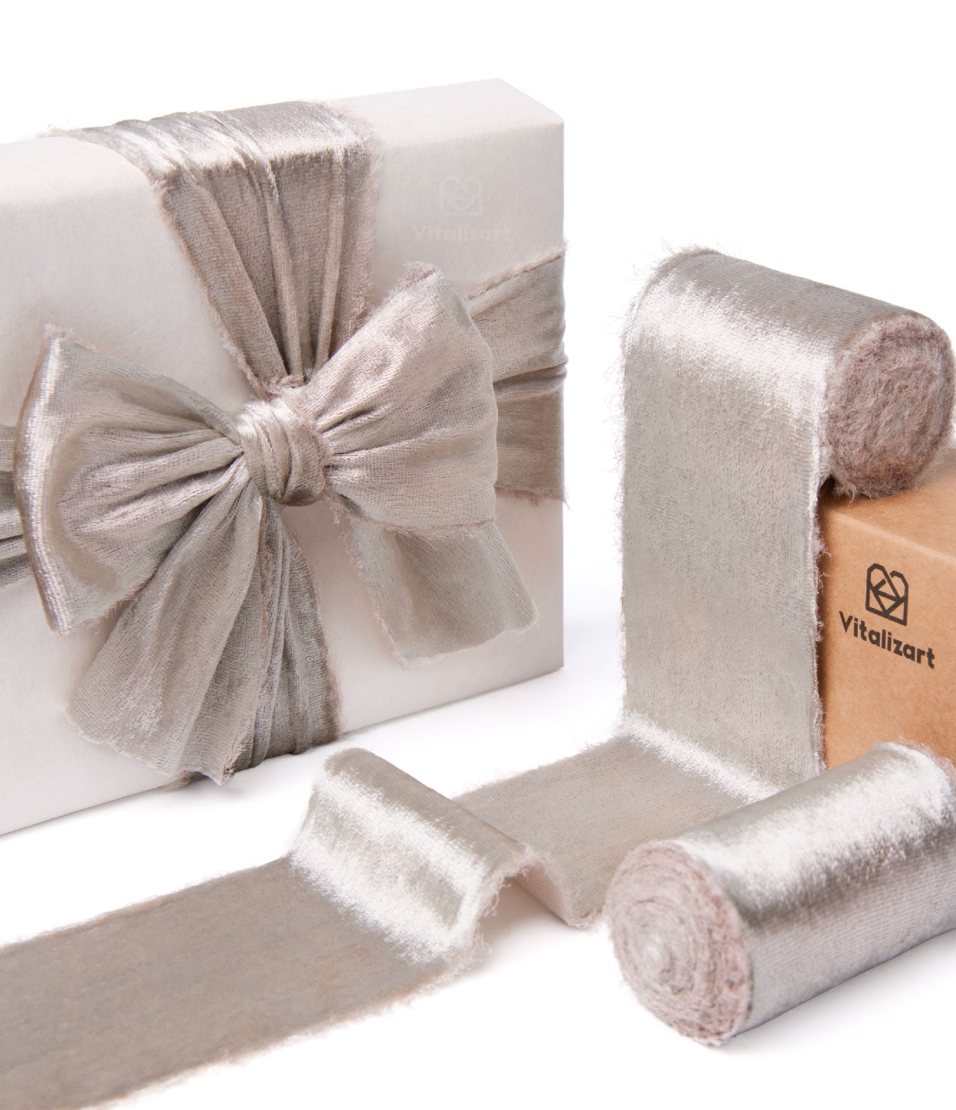 Frayed Edges Glossy Velvet Ribbon For Christmas 2.5"x 5YD (Brown) - Vitalizart