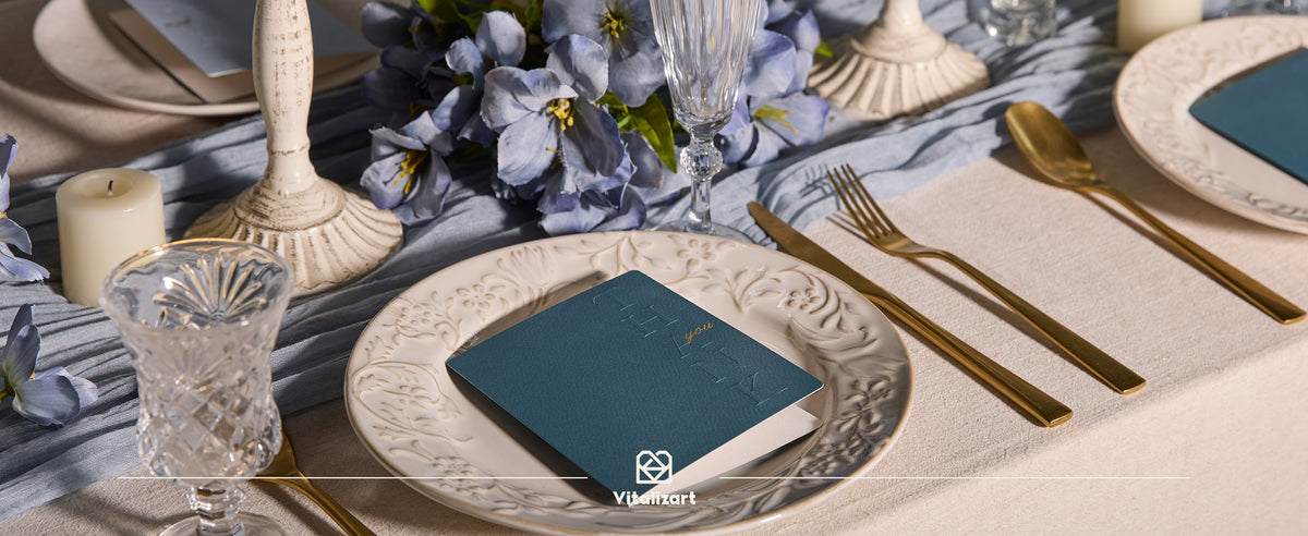 Close-up product details of the blue, green, sage, and gray thank you cards with matching envelopes