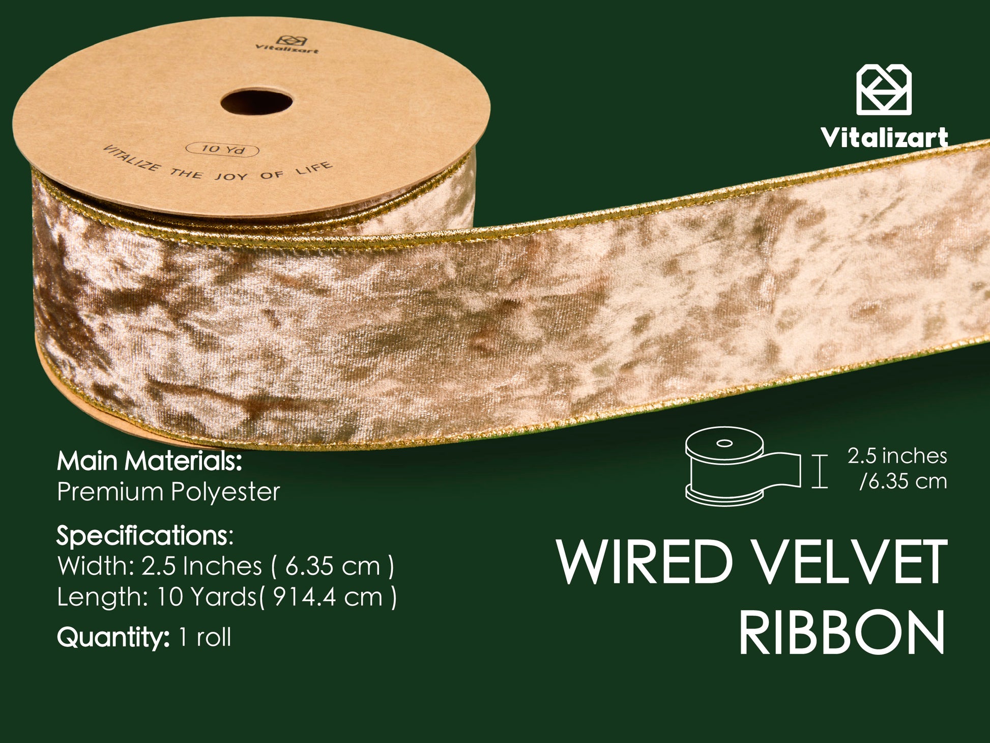 Wired Velvet Metallic Crushed Ribbon 2.5" x 10 Yd (Nude) - Vitalizart