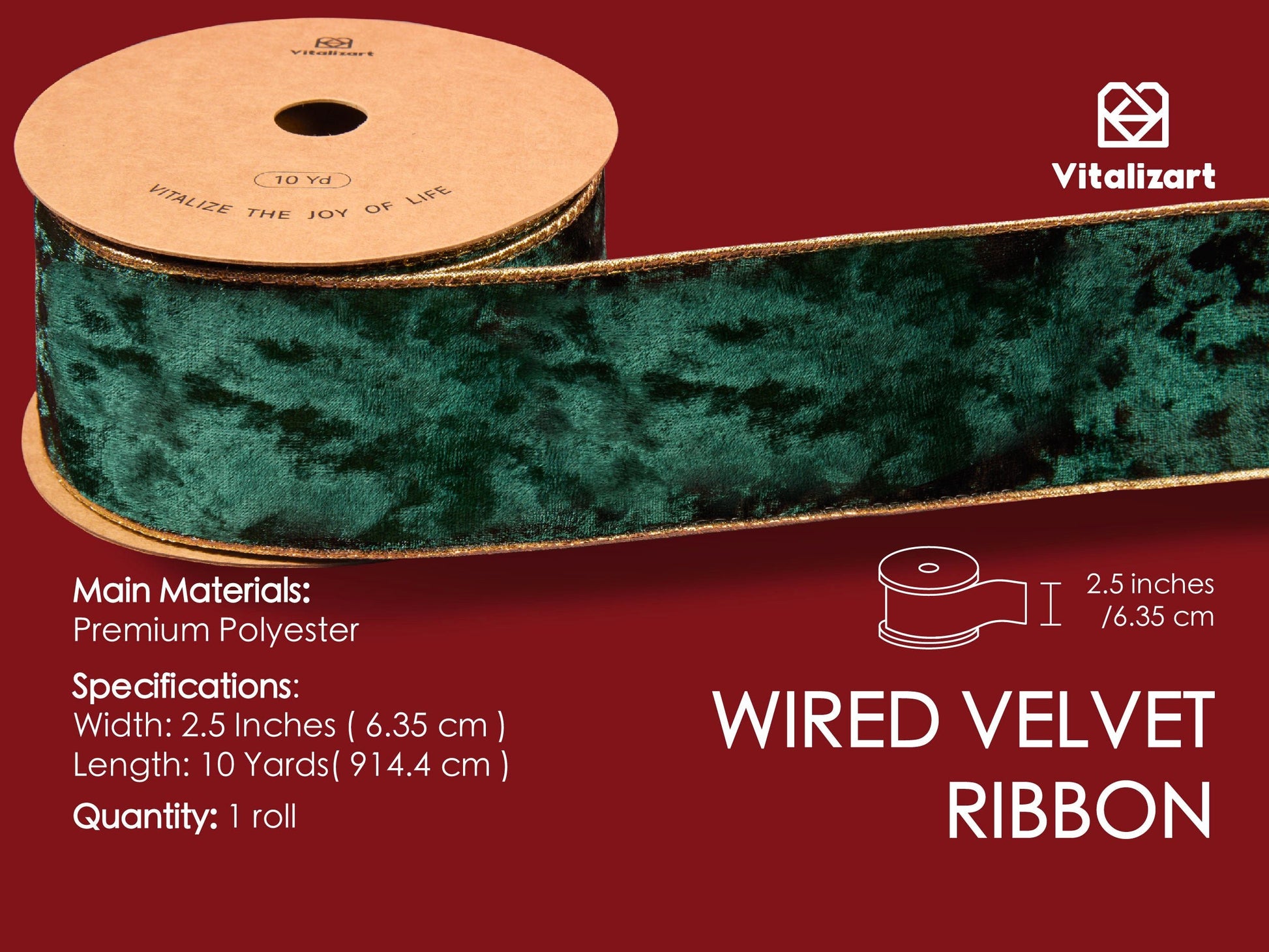 Wired Velvet Metallic Crushed Ribbon 2.5" x 10 Yd (Green) - Vitalizart