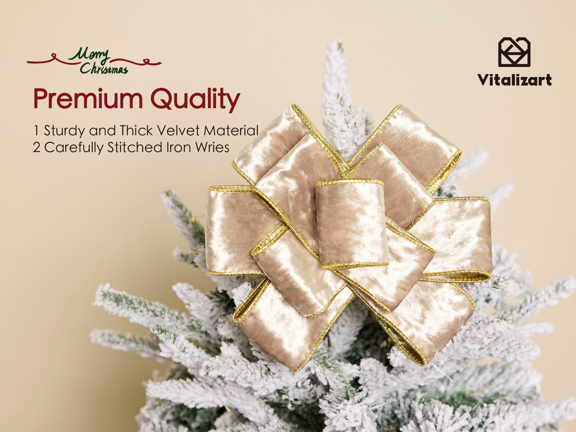 Wired Velvet Metallic Crushed Ribbon 2.5" x 10 Yd (Champagne) - Vitalizart